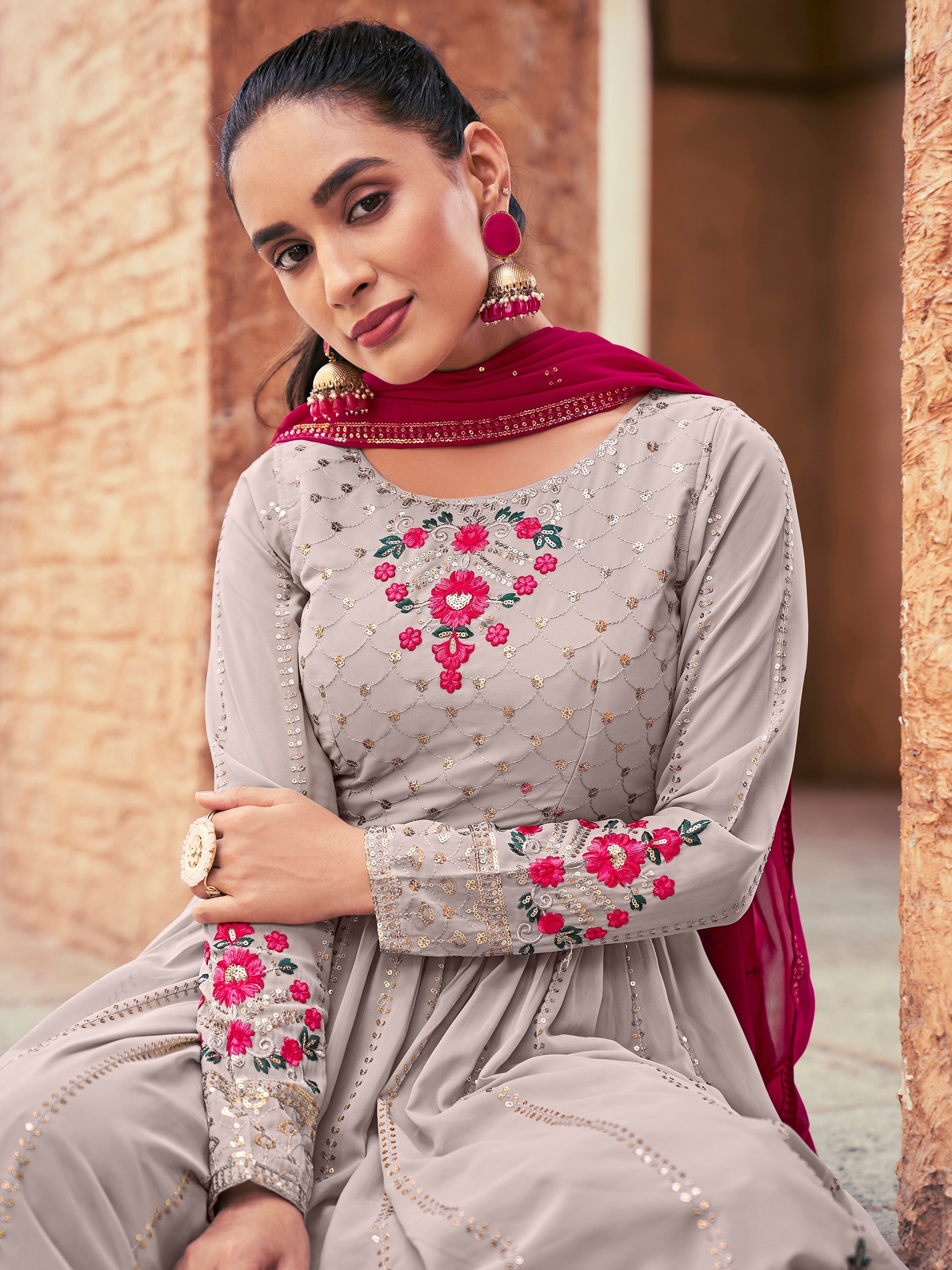 Stunning palazzo suit stitched up to 42 with 230 meters long dupatta