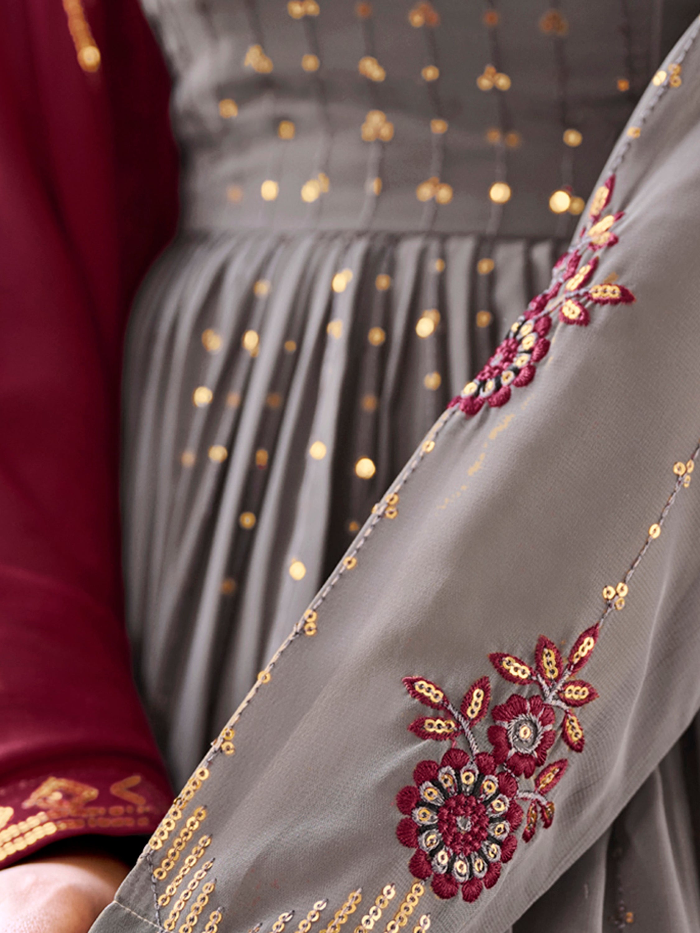 High-quality georgette material with sequins and embroidery work