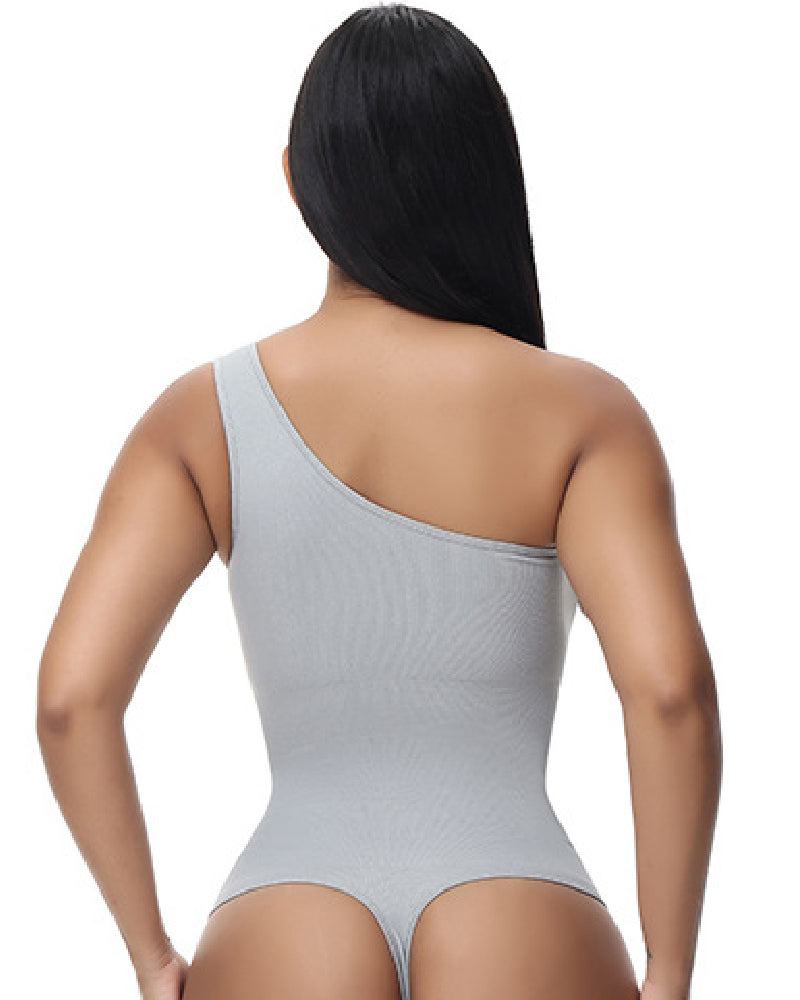 Shapshe® Sexy Ribbed One Shoulder Sleeveless Tank Top Tight Stretch Bodysuit - By Qivii