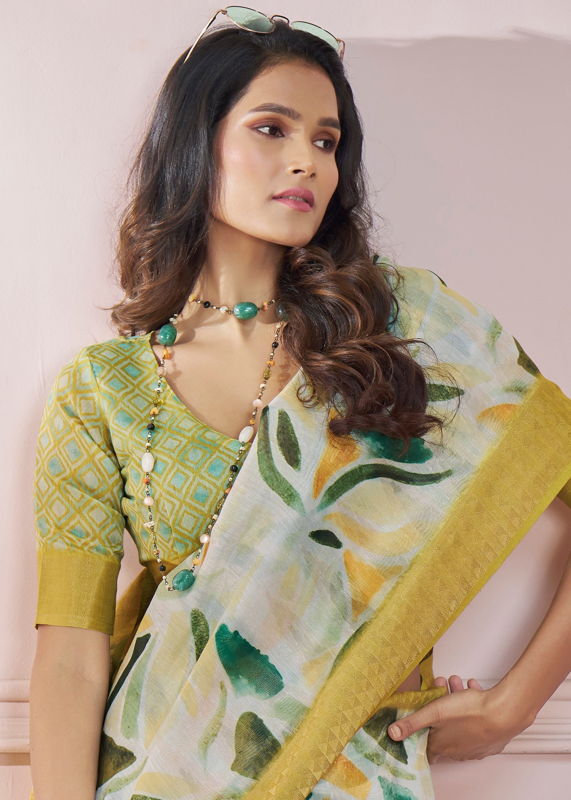 Banana Yellow Soft Zari Based Modal Silk Saree With Beautiful Colorfull Print - qivii