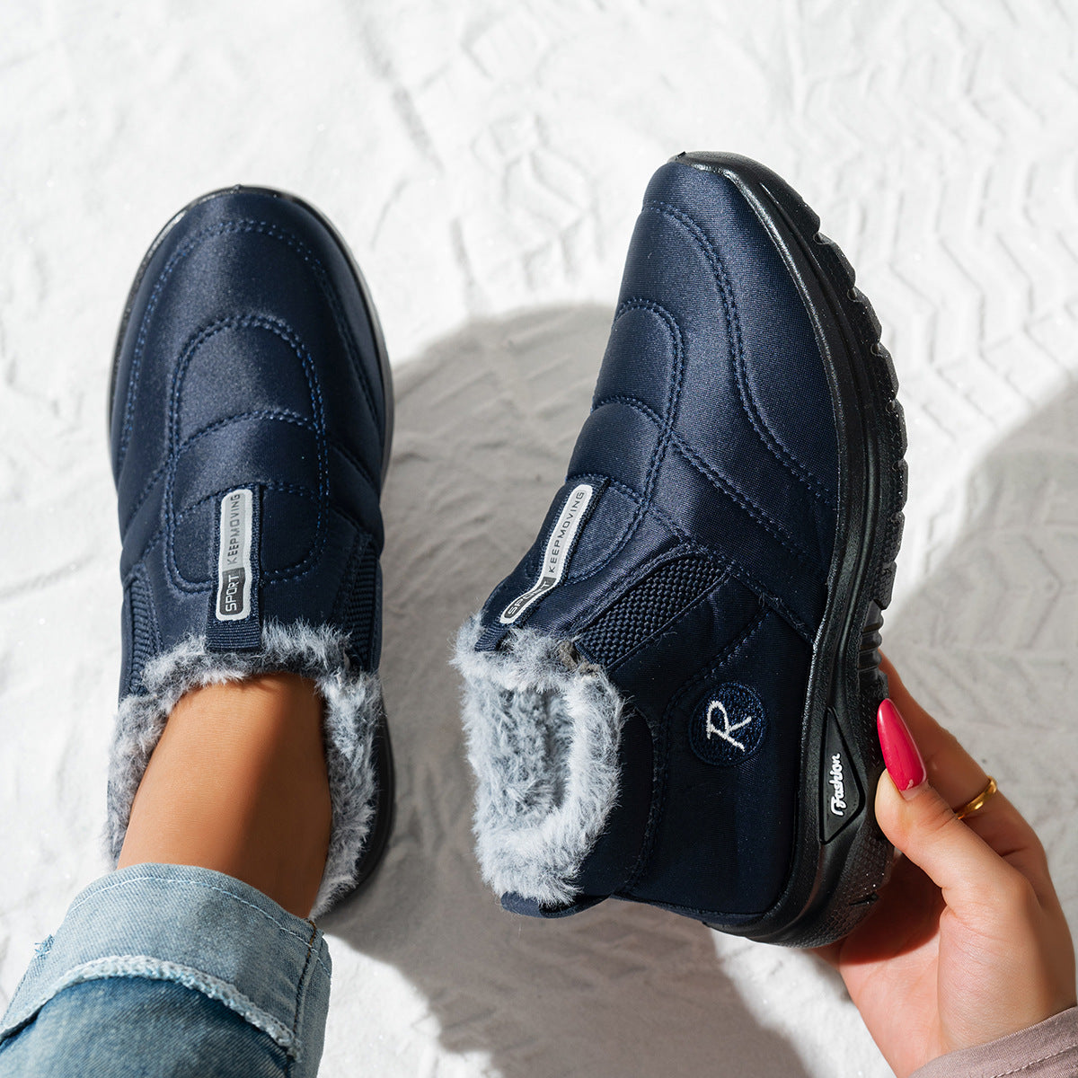 Women's Kira Fleece-Lined Winter Slip-On Shoes - Warm Casual Snow Sneakers (US 5-11.5)