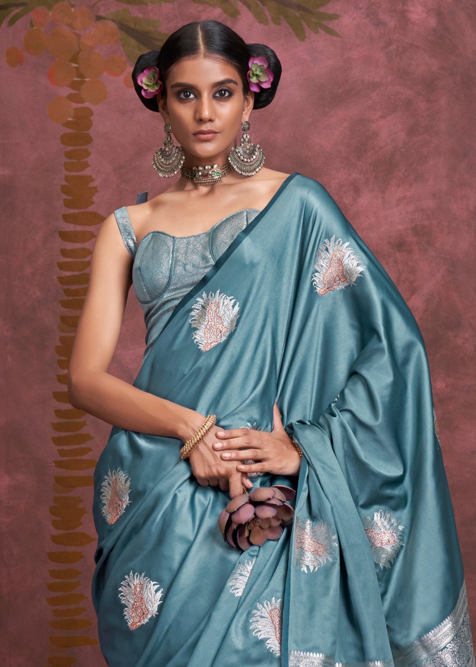 Azure Blue Handloom Weaving Satin - Banarasi Zari Saree - qivii