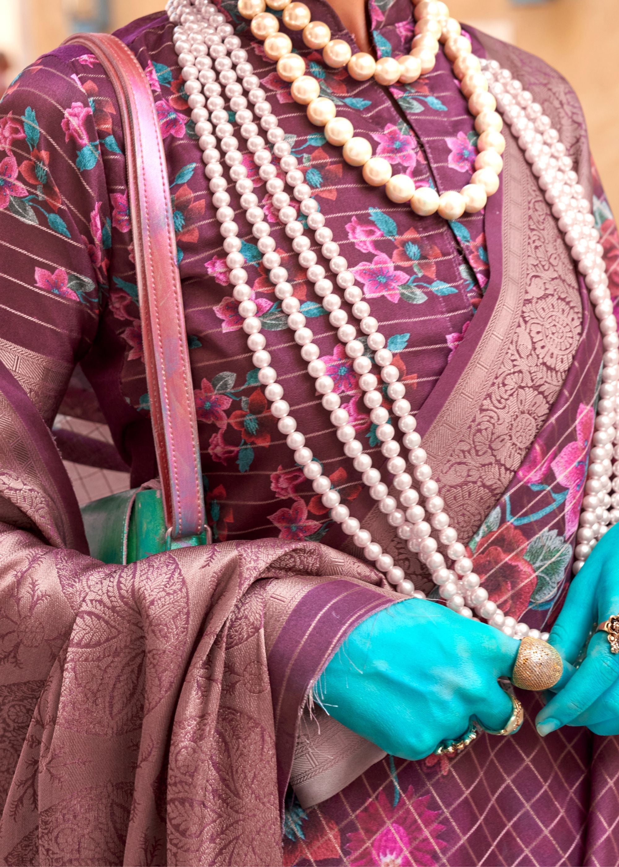 Mulberry Printed Handloom Georgette Saree - qivii