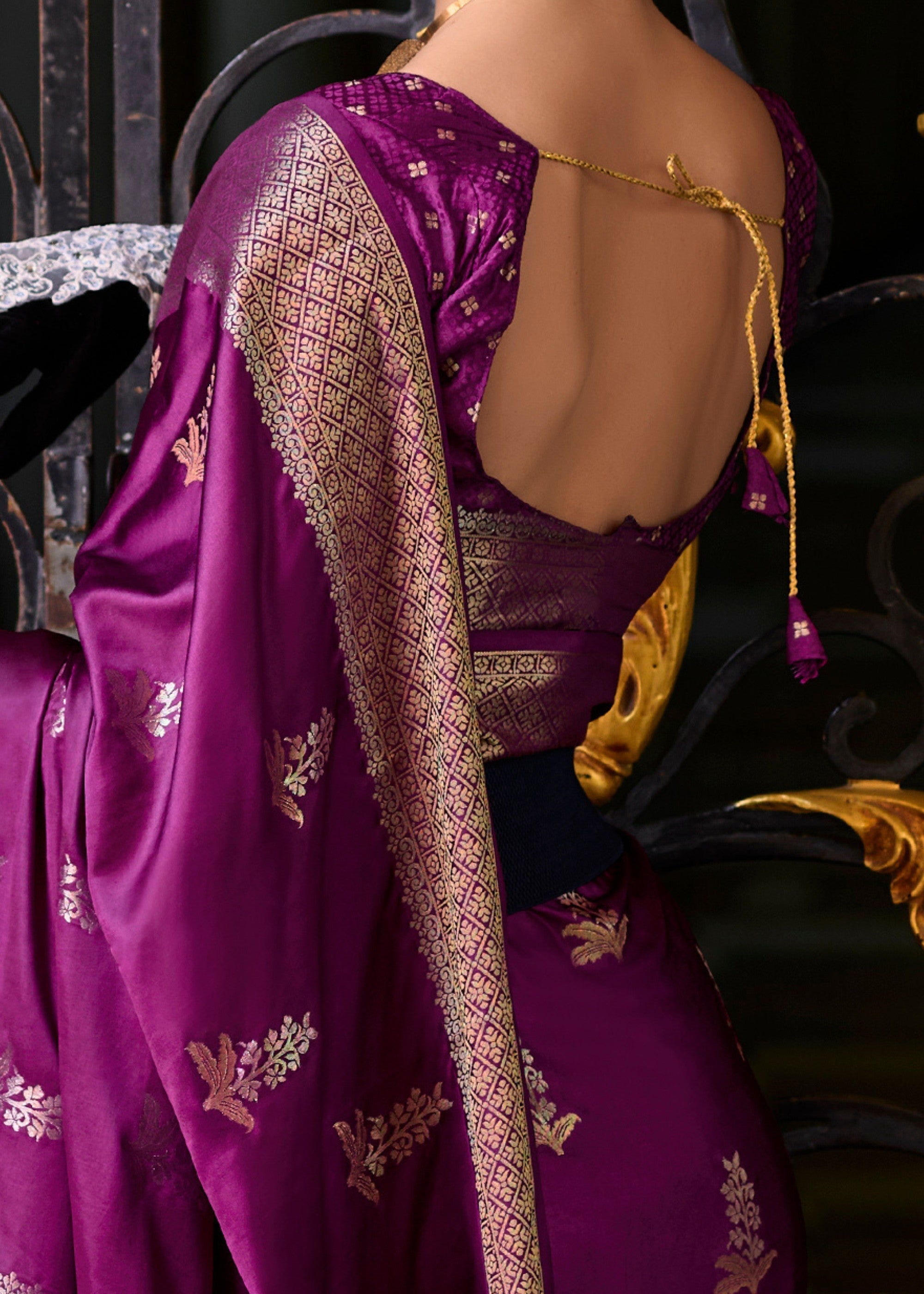 Irish Purple Satin Mungha Silk Saree - qivii