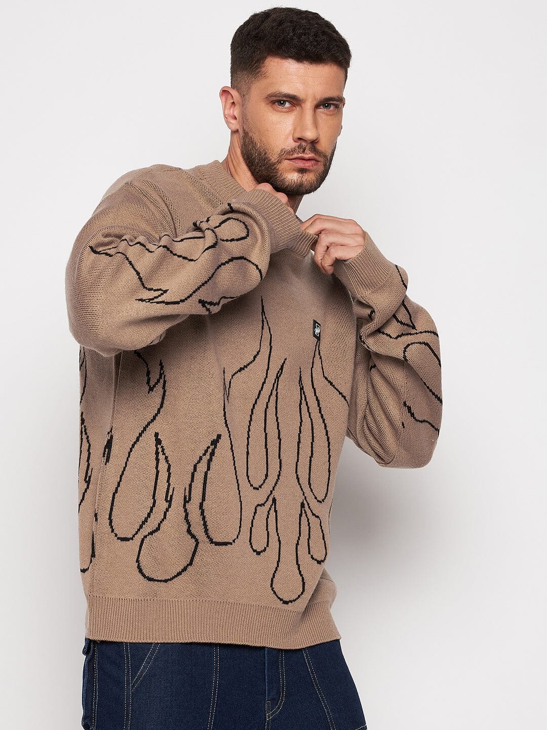 Beige Flames Oversized Sweater