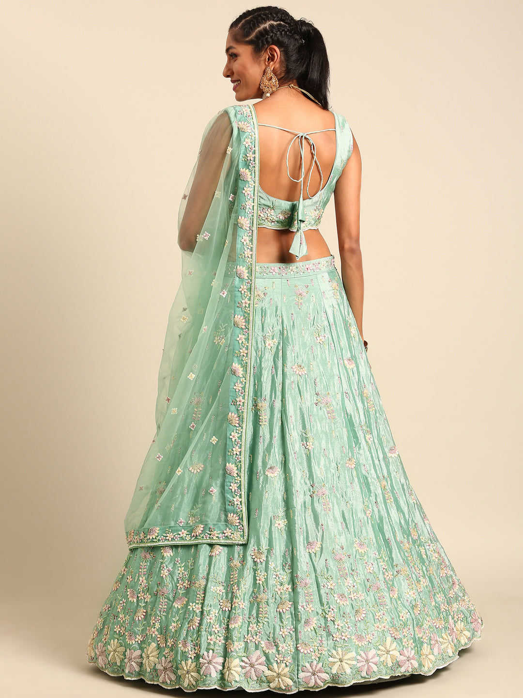 Seagreen - Georgette Sequins with Heavy Zarkan Embroidery Lehenga choli