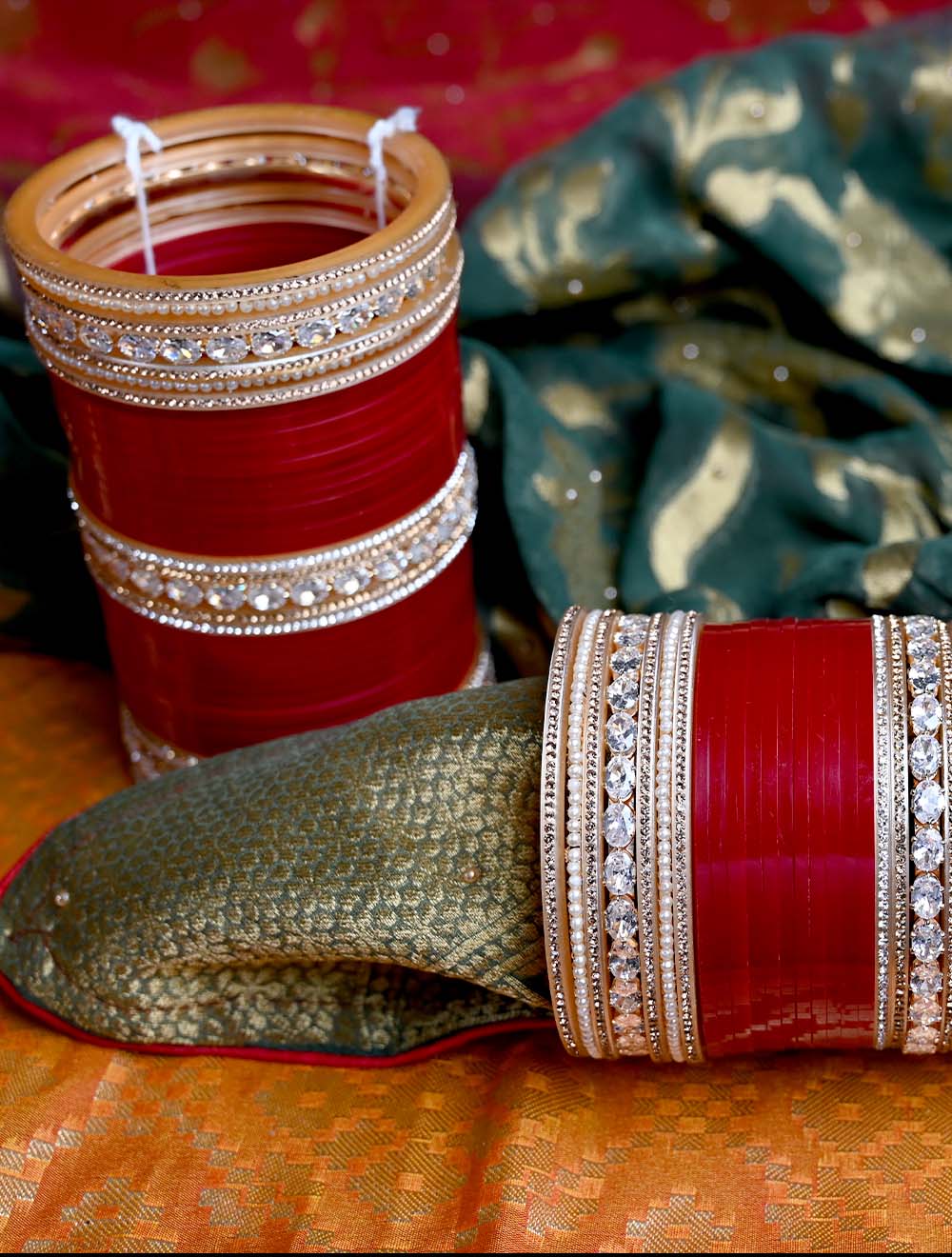 Gautami Diamond & Pearl Work Maroon Punjabi Chura - qivii