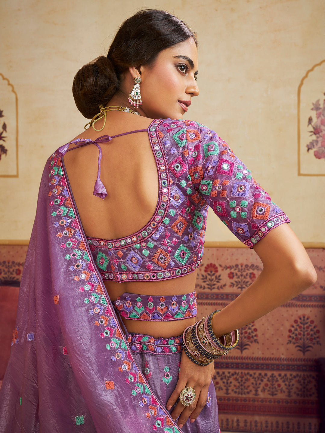 Lavender Color Organza Fabric Sequins embroidery Lehenga choli & Dupatta - qivii