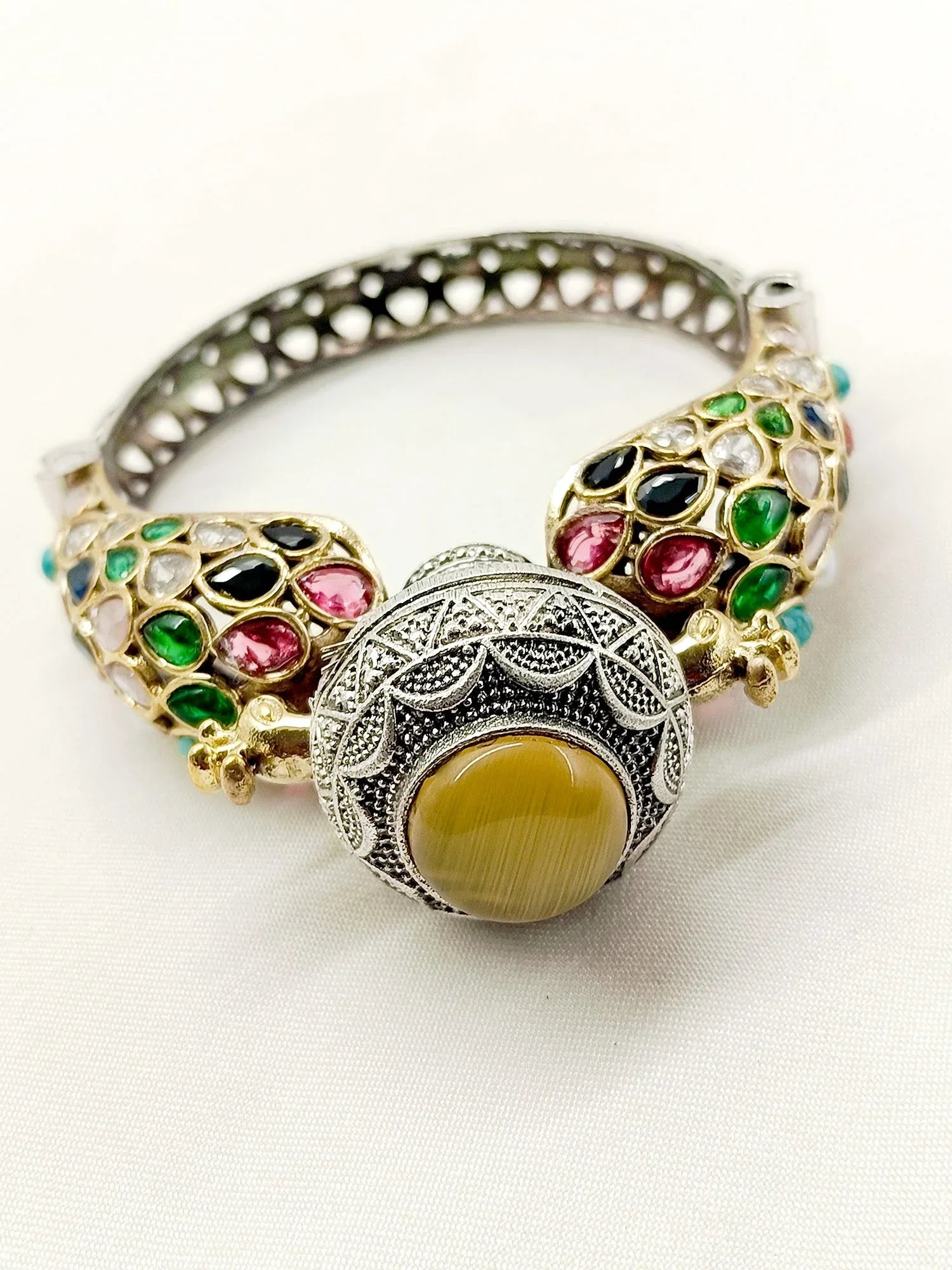 Shubhi Multi Colour Peacock Oxidized Bracelet