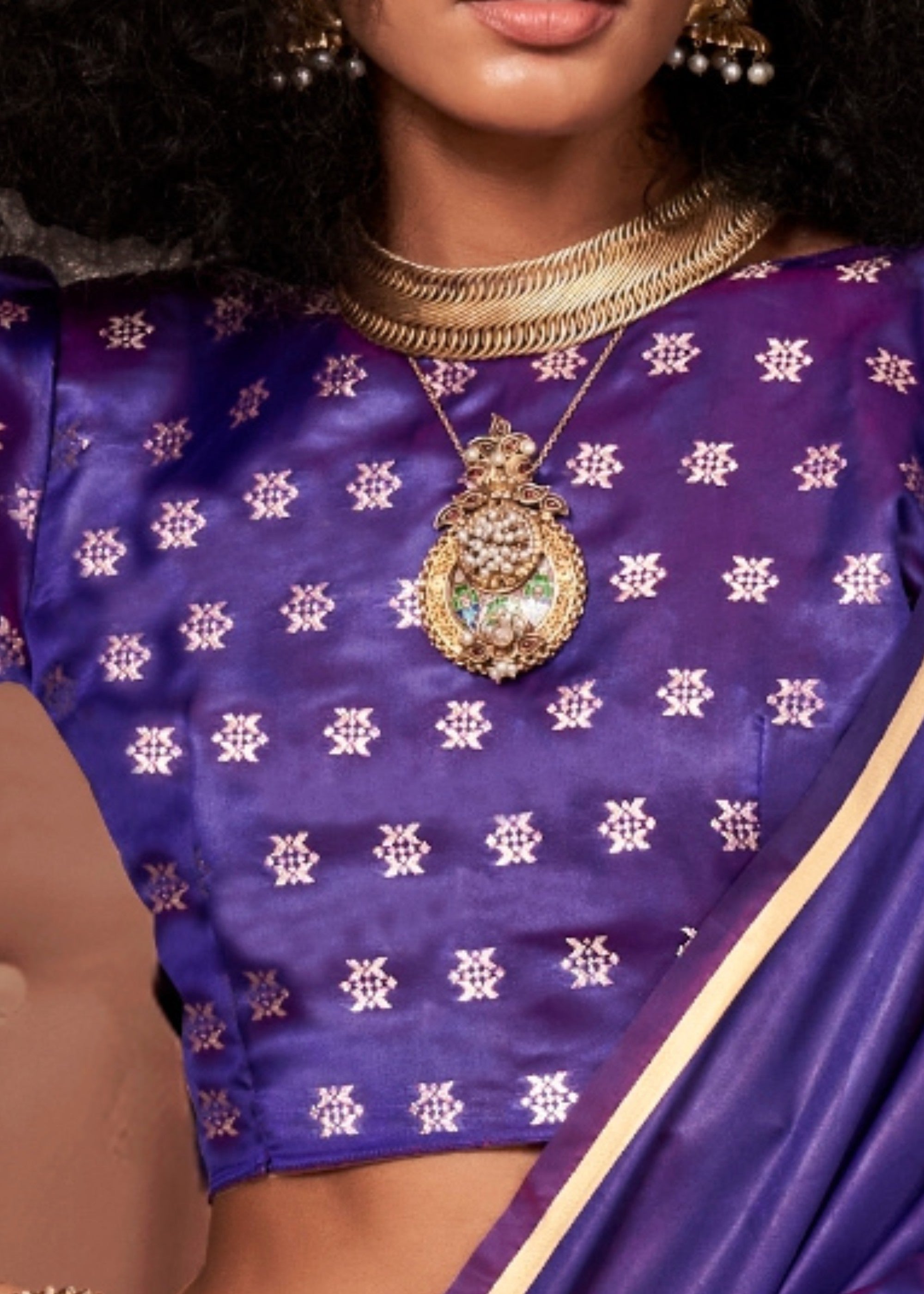 Purple Pure Satin Handloom Weaving Silk Saree - qivii