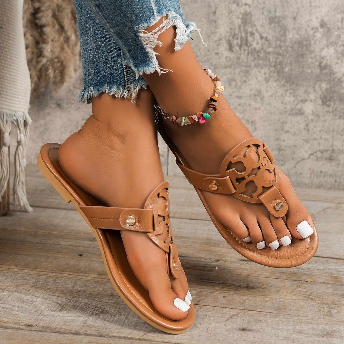 Women’s Aurelia Flat Thong Sandals – Elegant Roman-Inspired Summer Slides (US4–10.5)