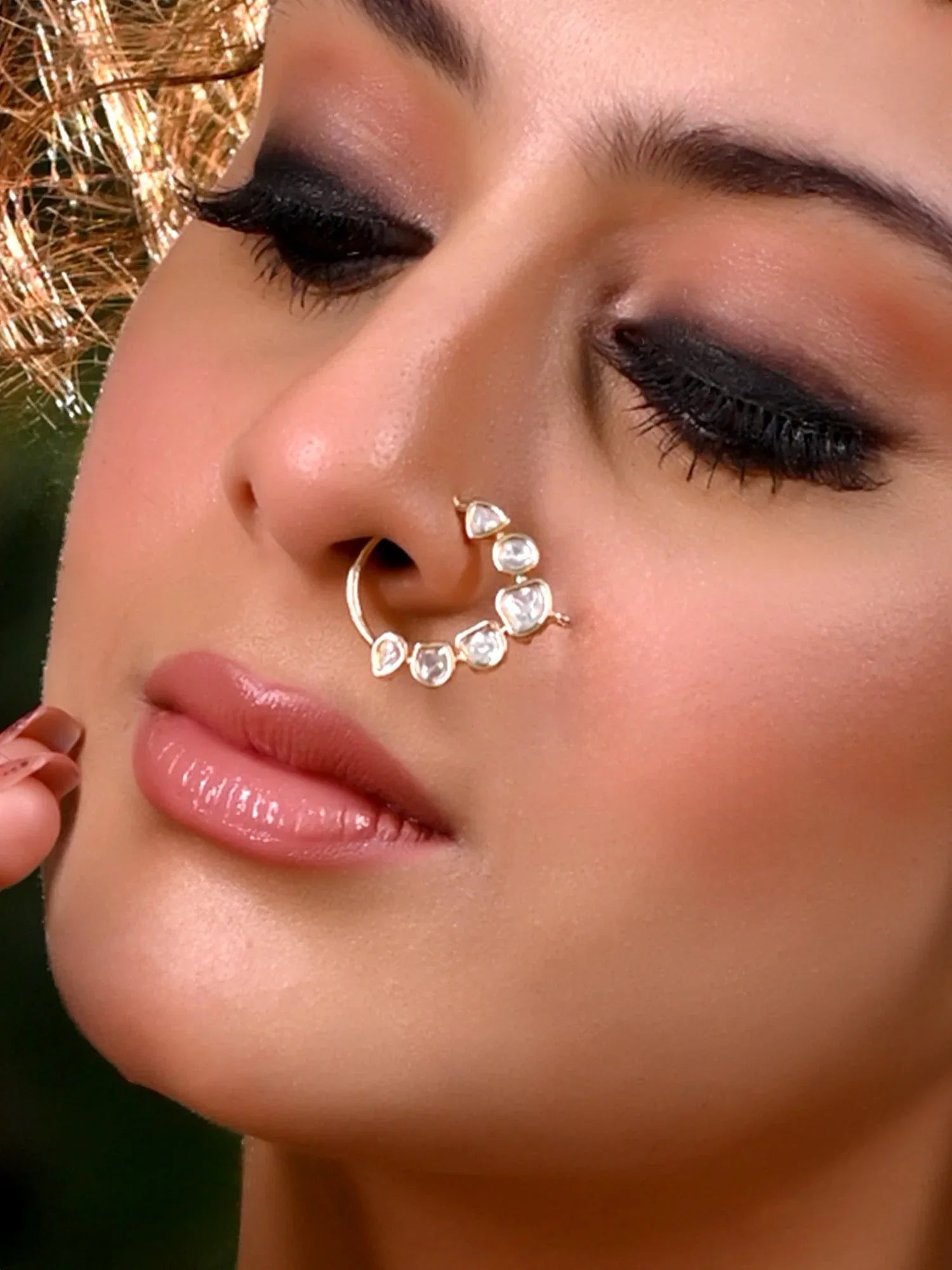 Eshana White Gold Kundan Bridal Nath