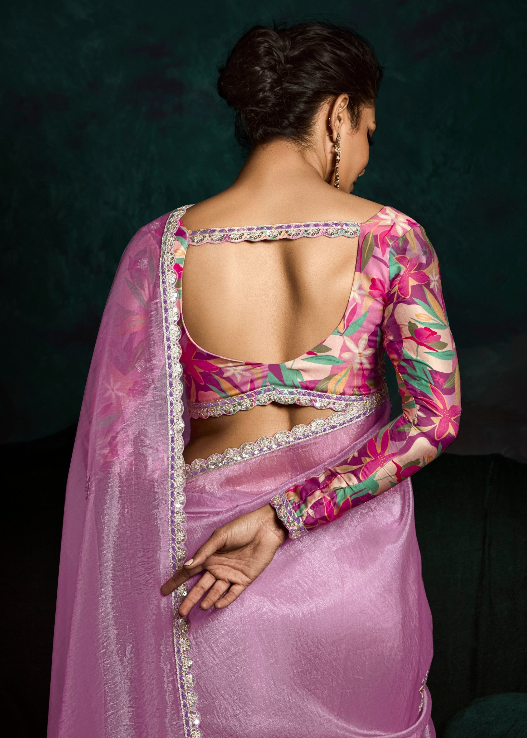 Lavender Purple Fancy Fabric Silk Saree With Sequins And Thread Embroidered Butti Work - qivii