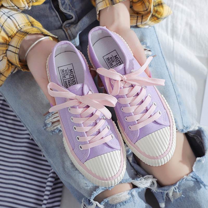 Women's Ravelle Contrast Stitch Sneakers - Chunky Low-Top Canvas Lace-Up Shoes (US 4-8.5)