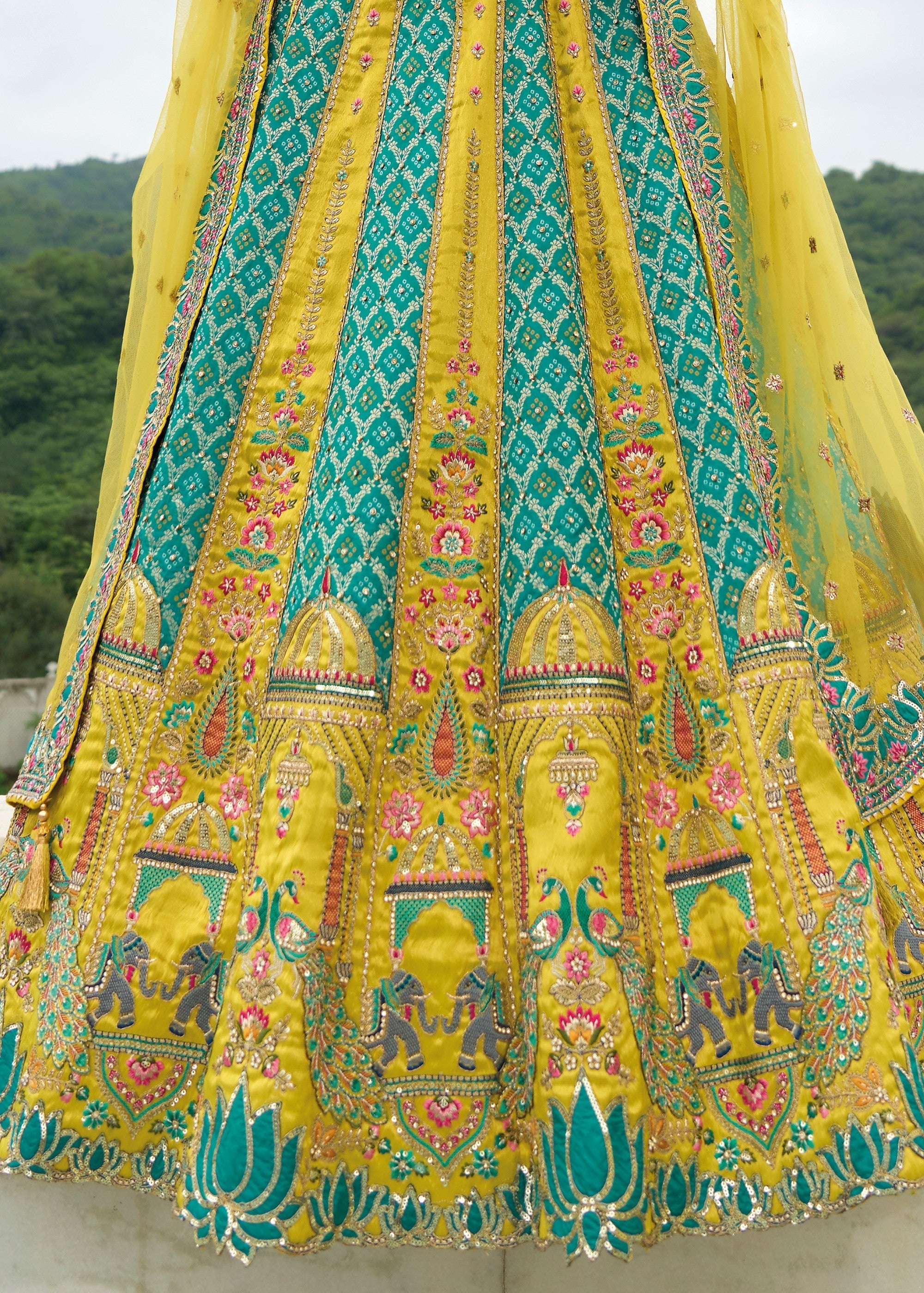 Pear Green Banarasi Silk Lehenga With Heavy Embroidery Work | Ready To Wear - qivii