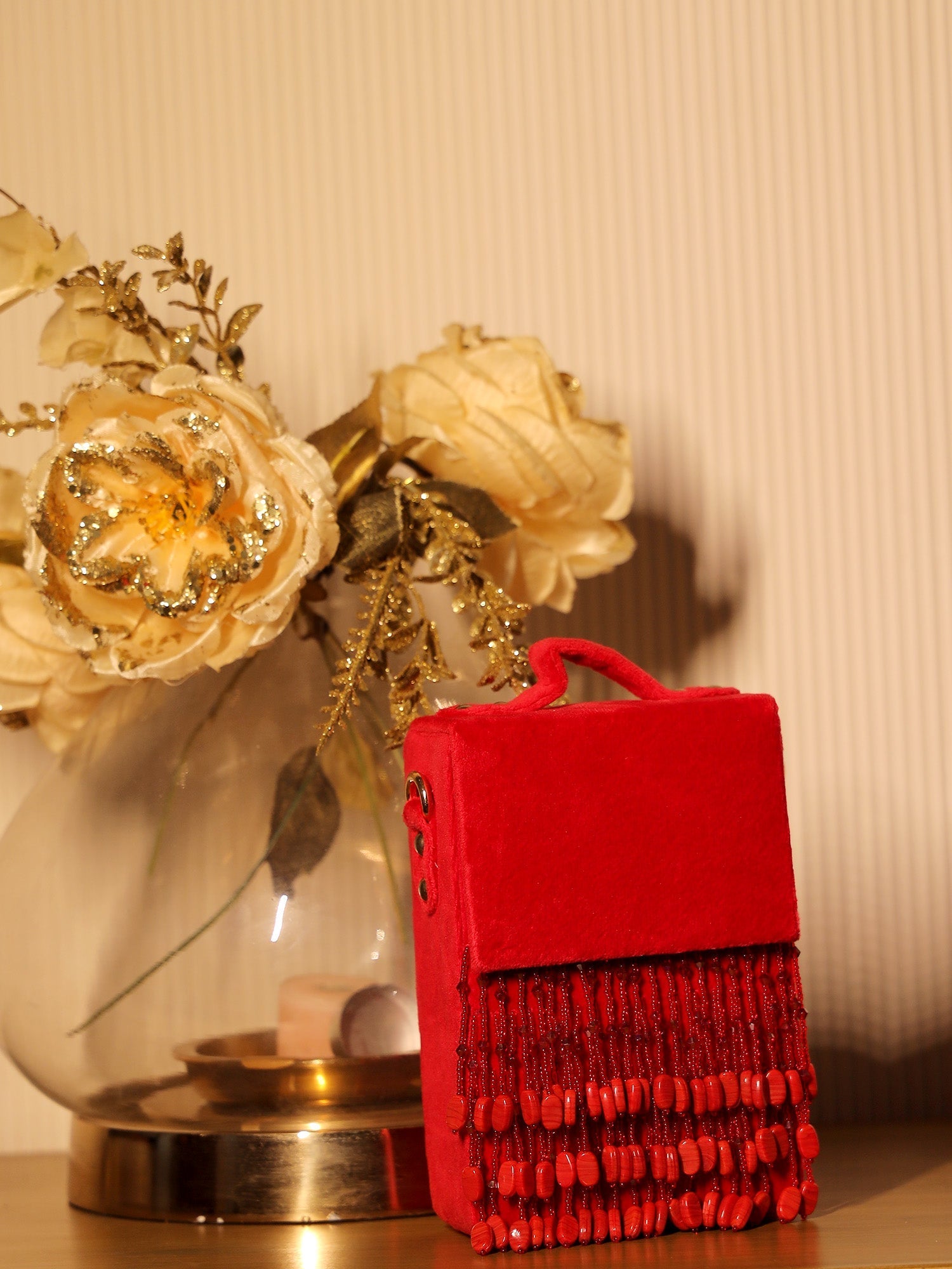 Jasmeet Maroon Clutch Bag With Maroon Beads - qivii