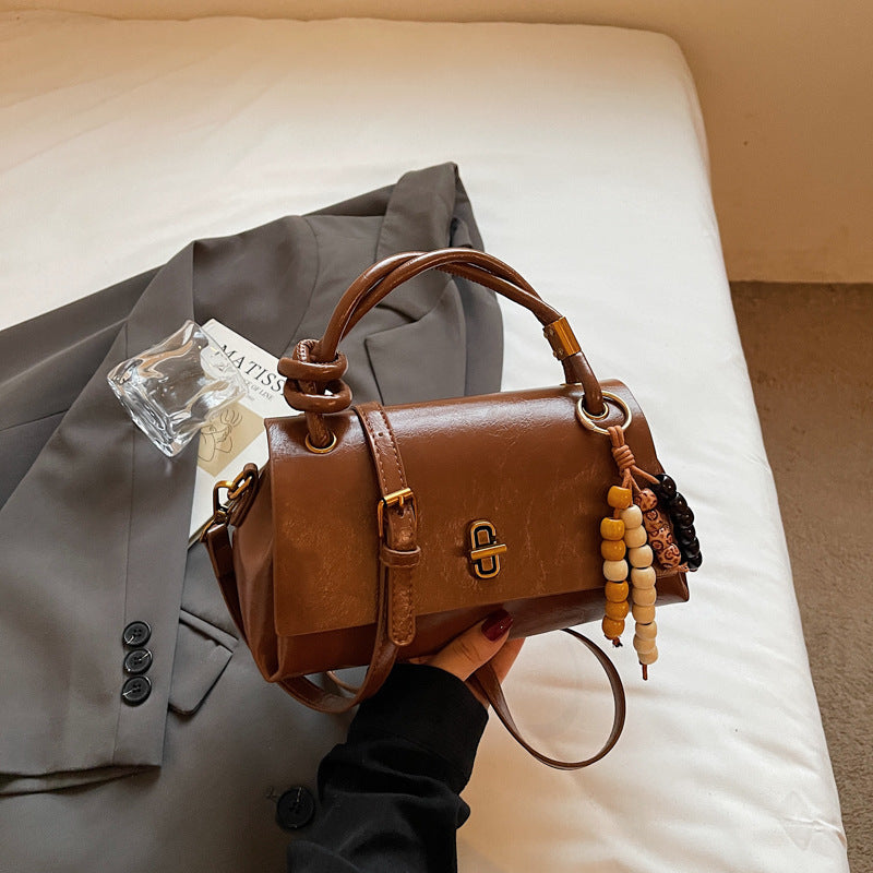 Women’s Lumière Mini Flap Bag – Glossy Waxed PU Leather, Metallic Lock Chain Shoulder & Crossbody Bag