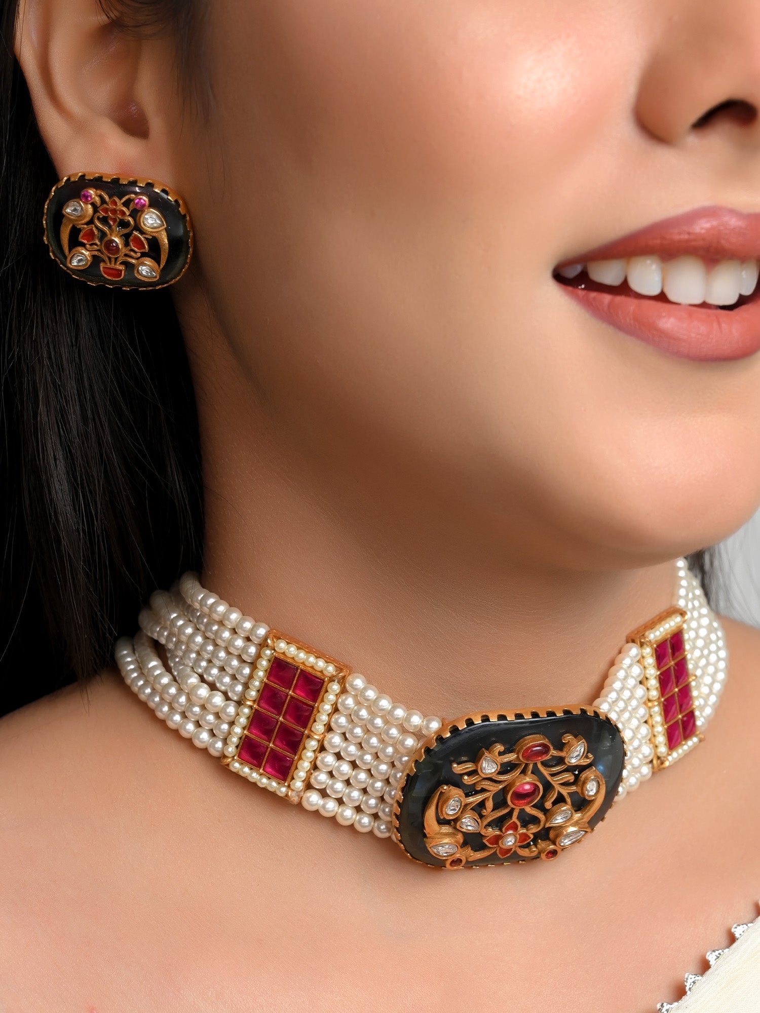 Beryl Multi Colour Boutique Choker Set - qivii