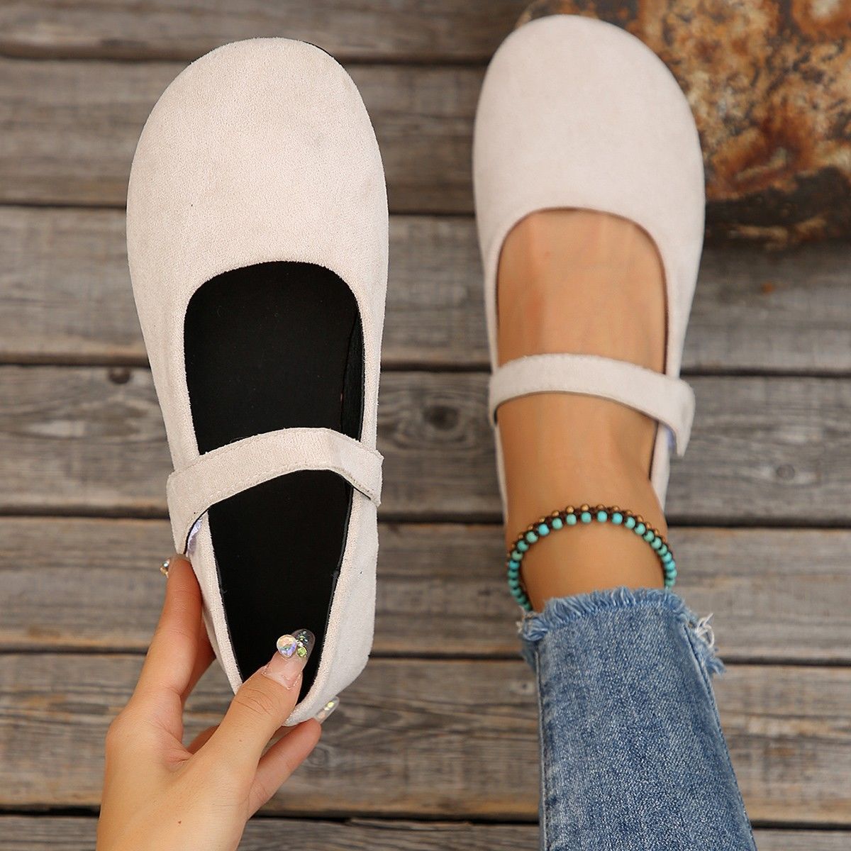 Women's Velmira Suede Mary Jane Flats - Vintage Round-Toe Ballet Shoes with Single Strap (US 5-10.5)