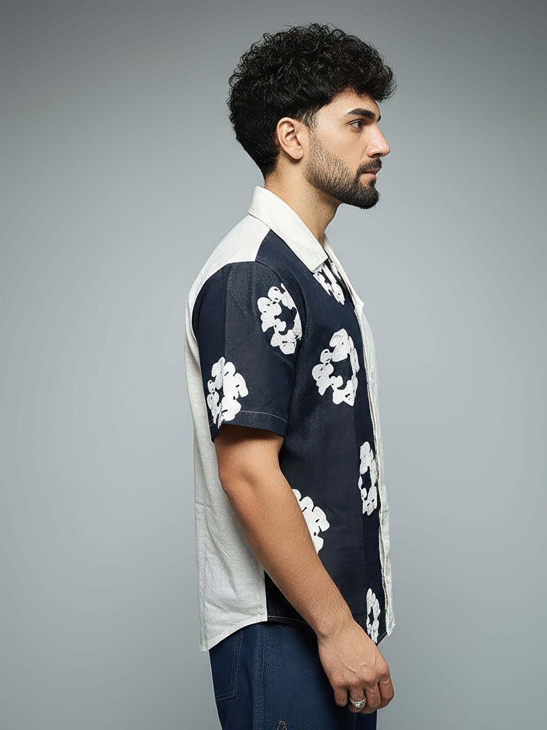 Floral Split Corduroy Denim Shirt