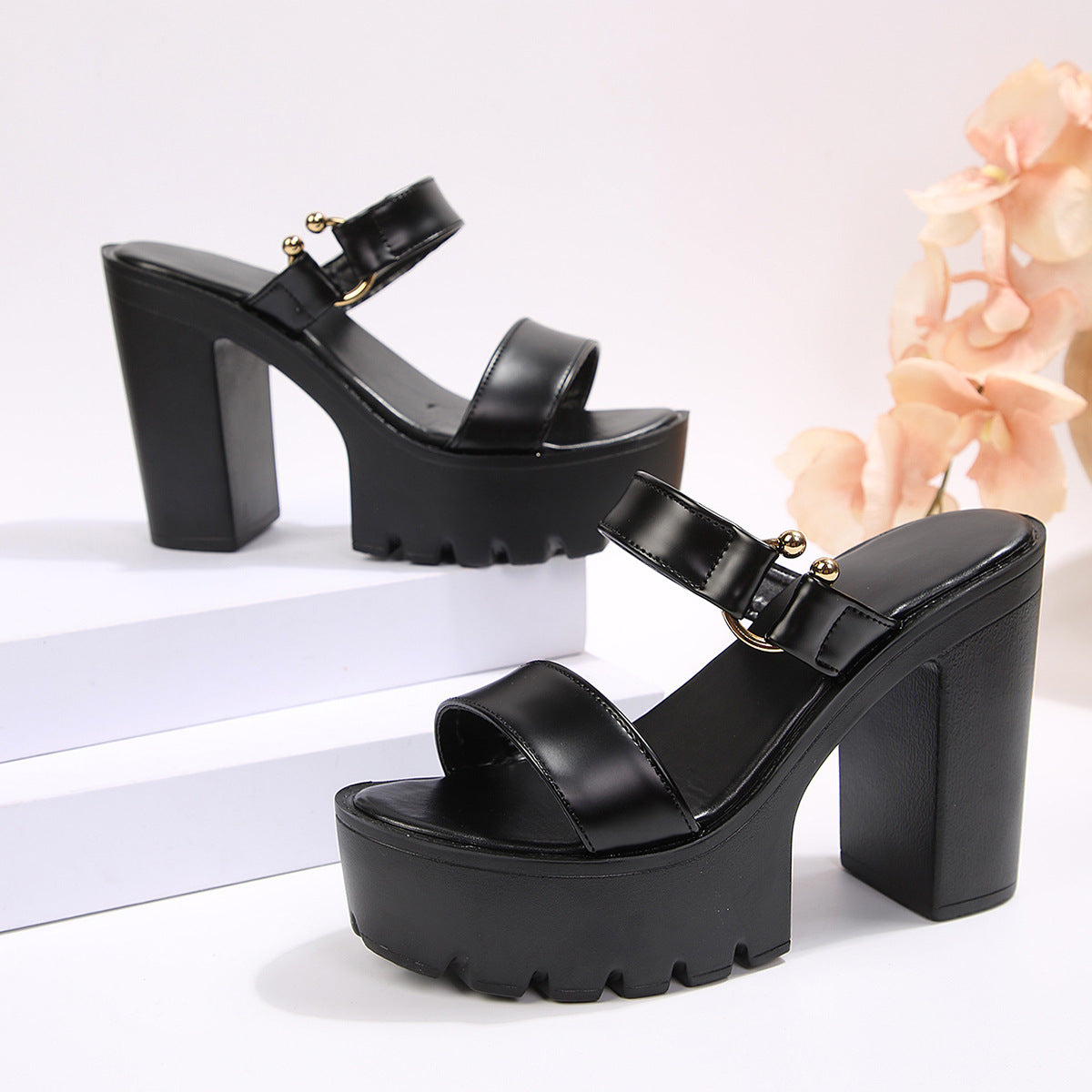 Women's Aveline One-Band Ultra-High Chunky Platform Slide Sandals – Elastic Back Strap Slip-On Heels (US 4–10.5)