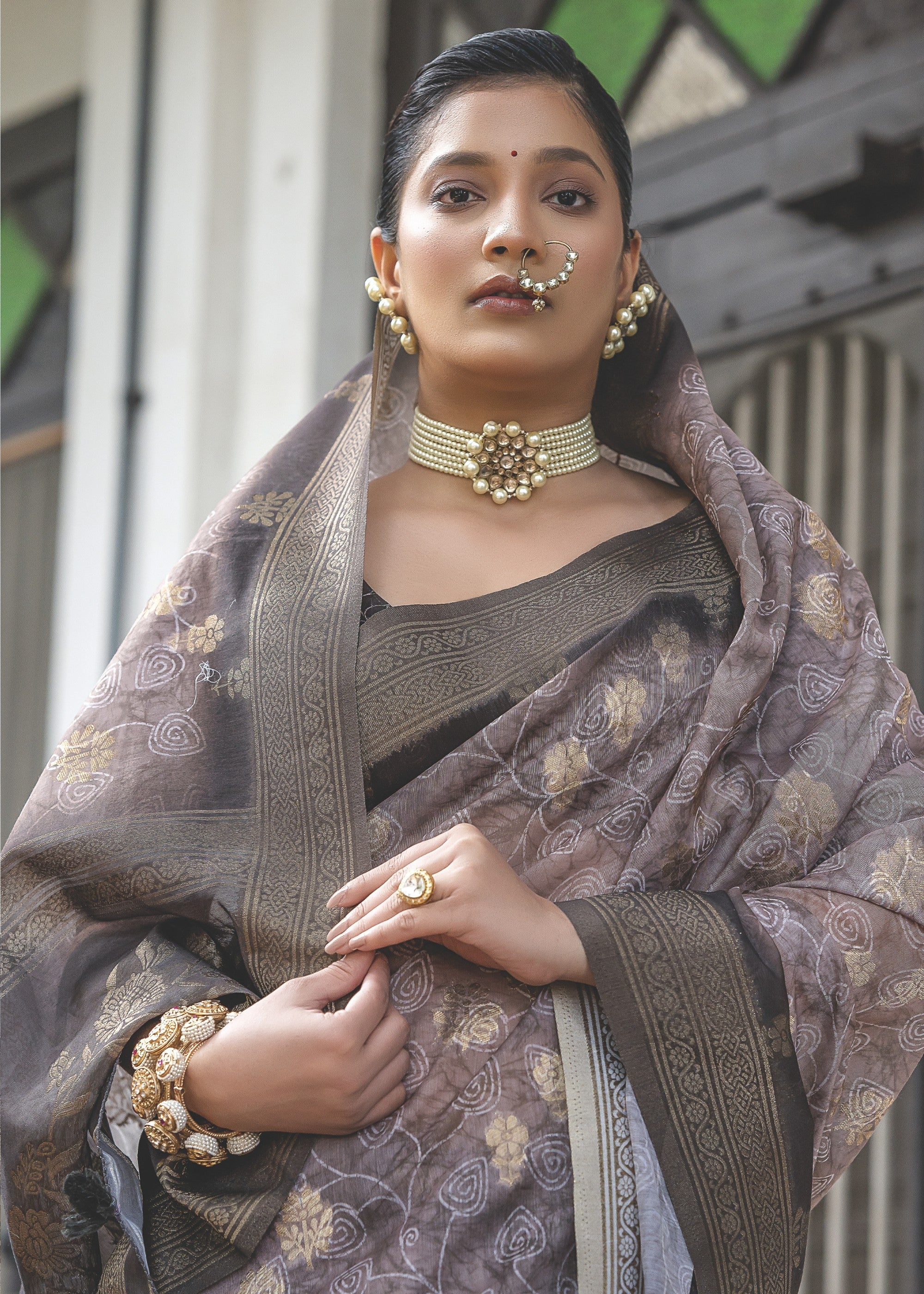 Faded Purple Woven Silk Saree - qivii
