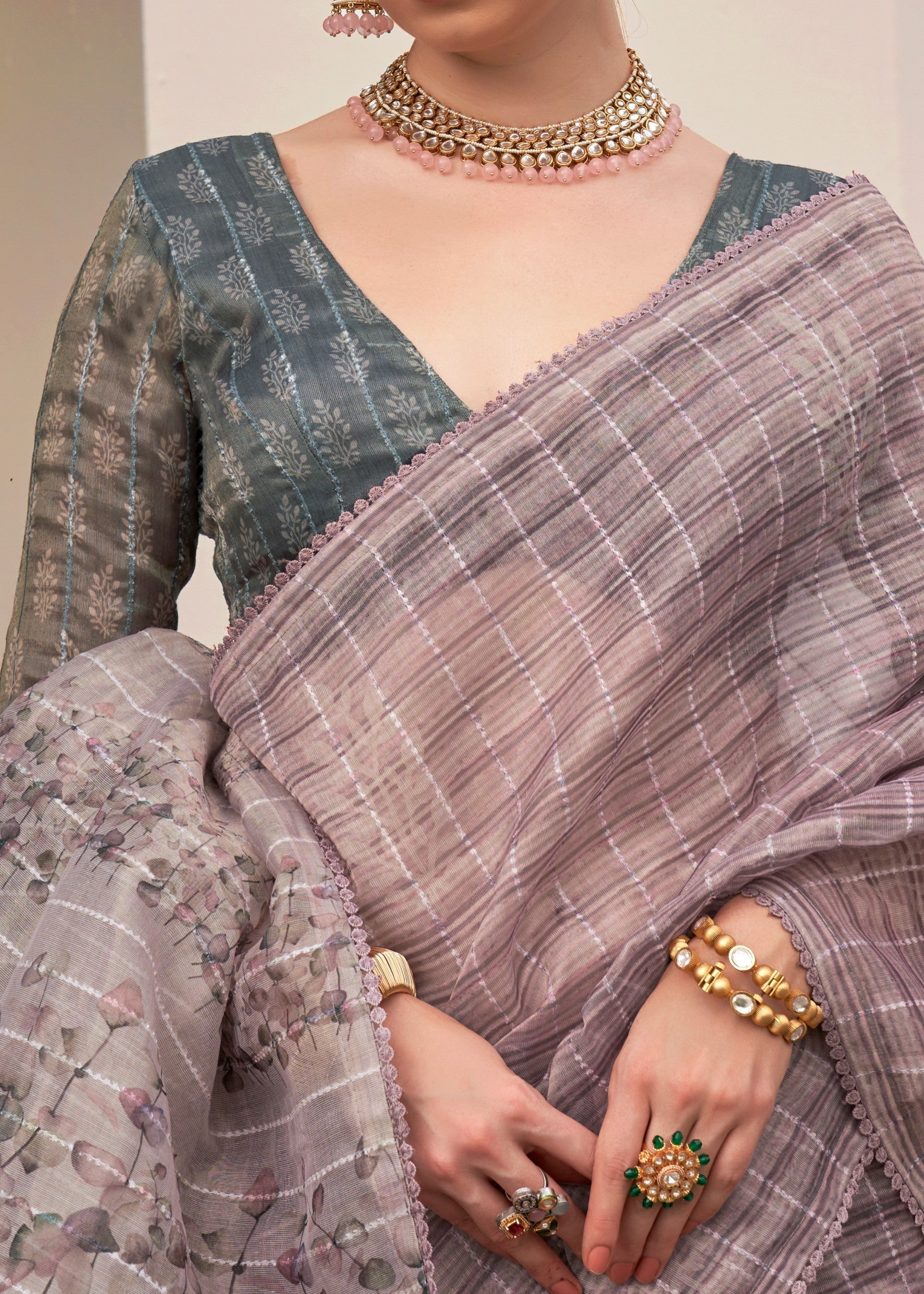 Soft purple Pure Tissue Silk Saree - qivii
