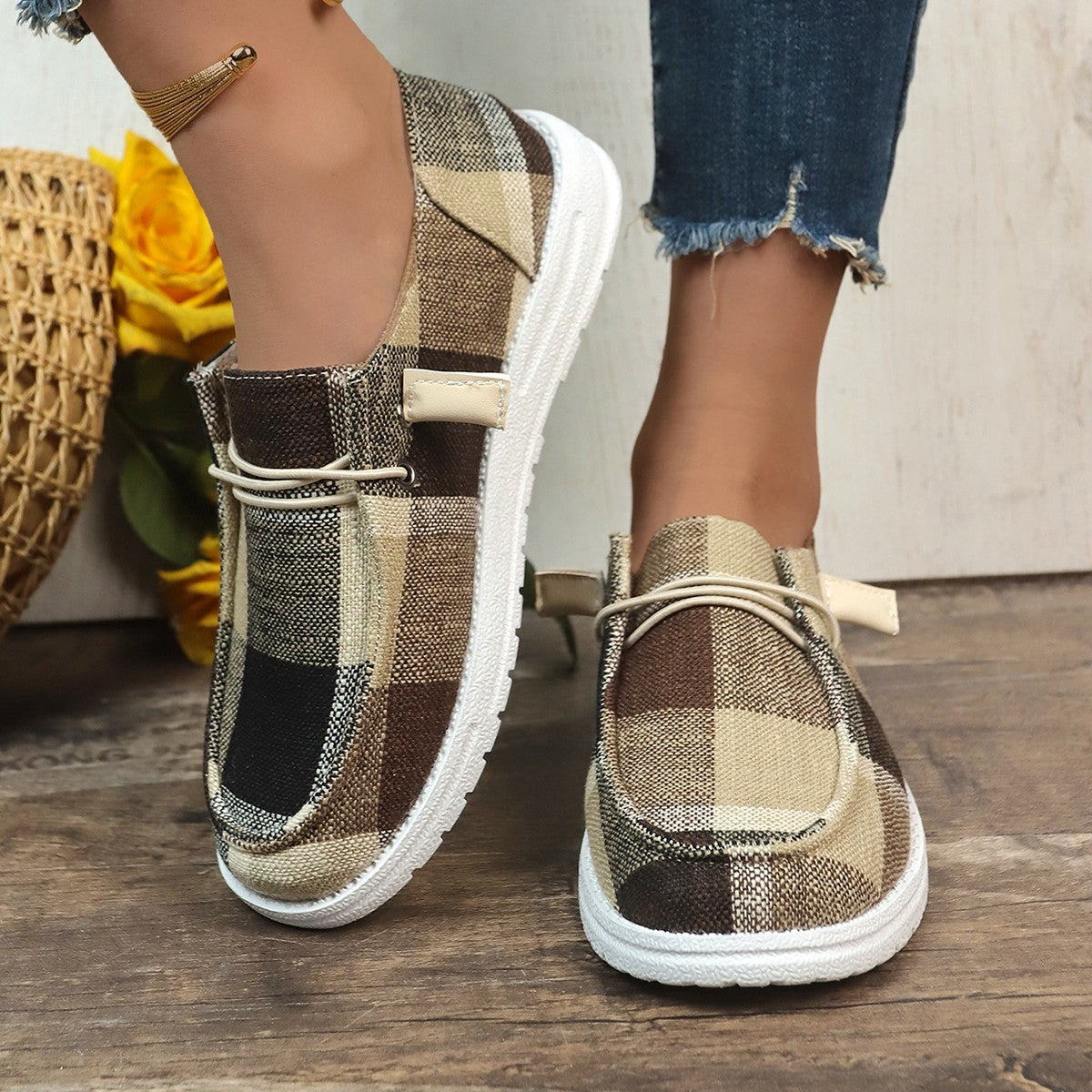Women’s Heritage Check Slip-On — Vintage-Inspired Canvas Boat Shoe with CloudWalk Cushion & Extended Sizes (Up to US 10.5)