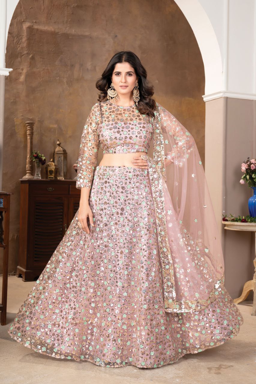 Premium Net Embellished With Beautiful Heavy Four Sequins Work With Heavy Cancan Lehenga - INSPIRED | Ready To Wear - qivii