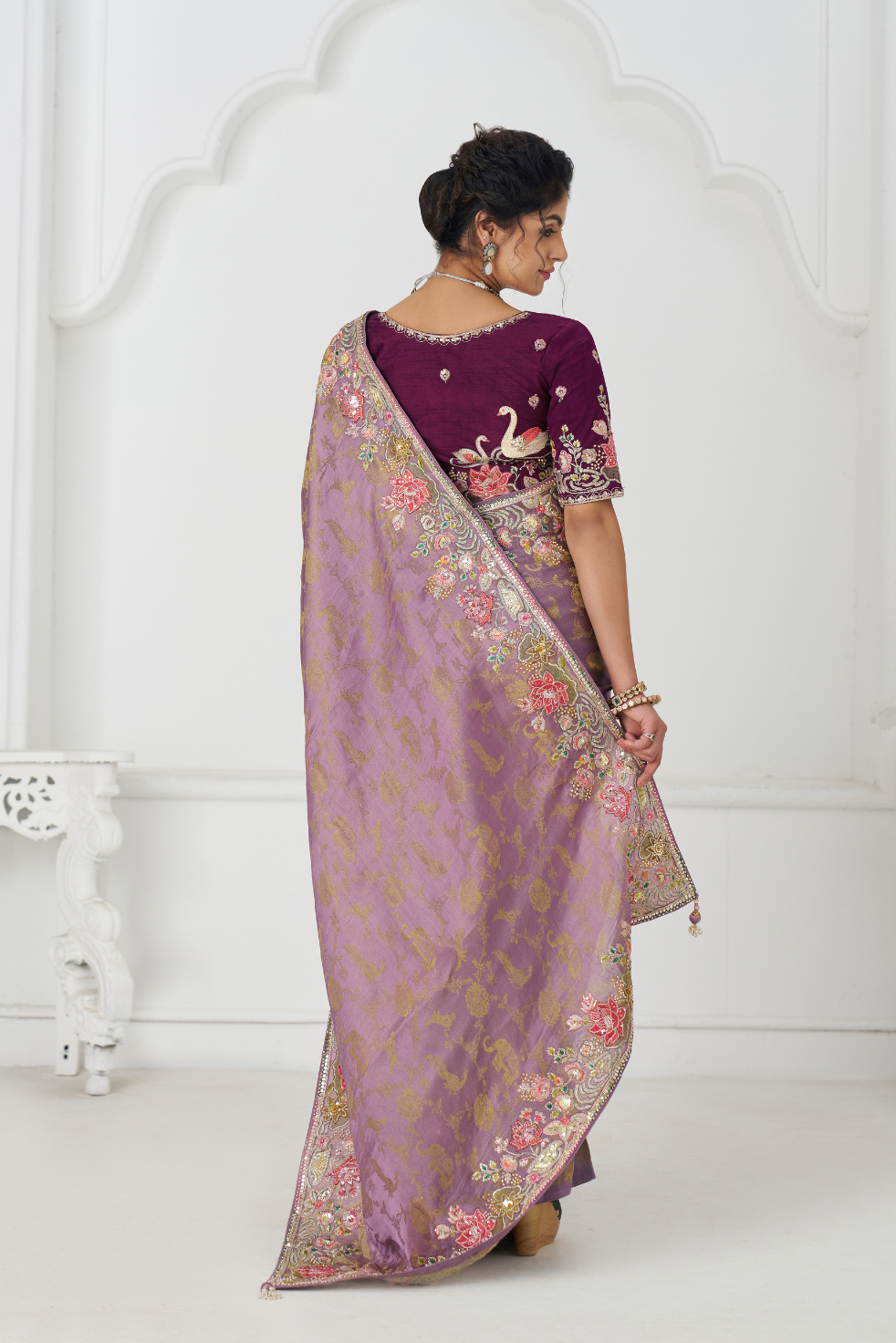 Bloom In Style: Mauve With Vibrant Thread Work & Floral Motifs - qivii