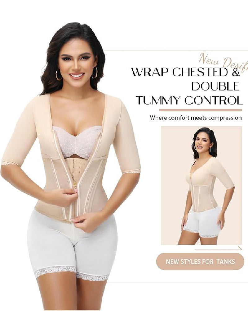 Shapshe® Fajas Colombianas High Compression Half Sleeves V Neck Waist Trainer - By Qivii