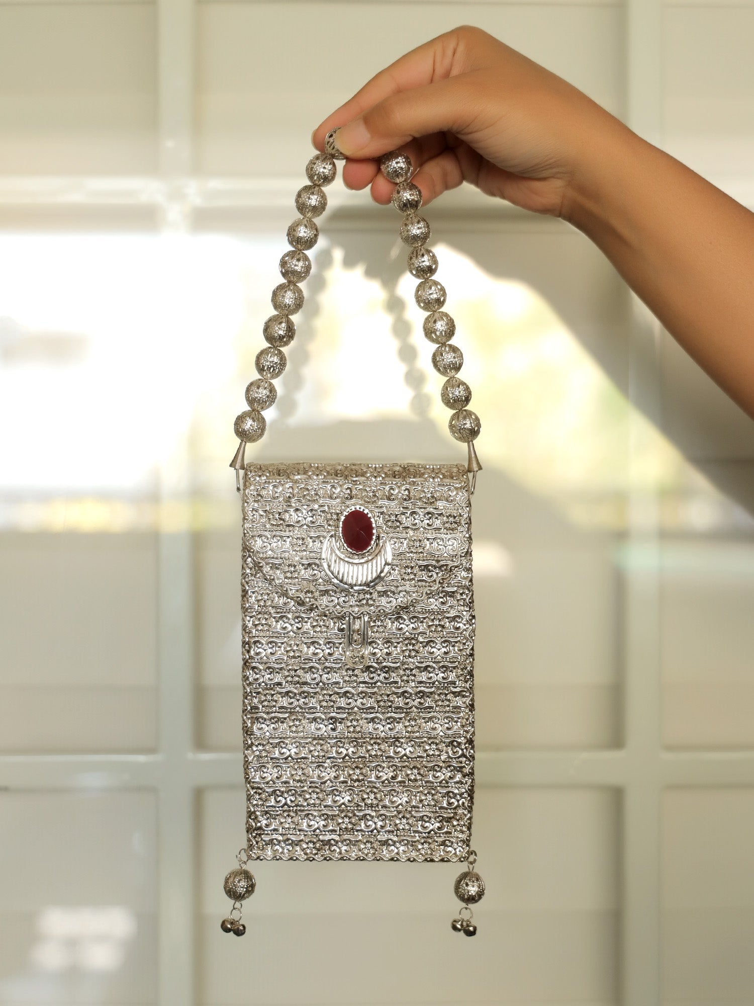Kangna Ruby Silver Mobile Pouch - qivii