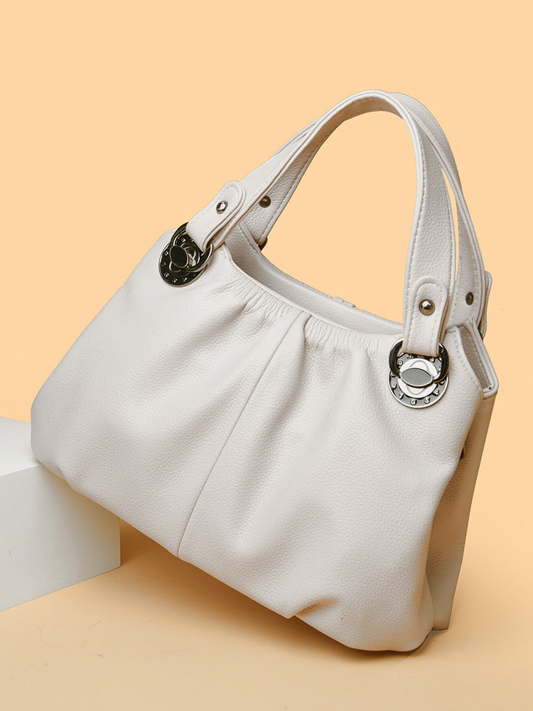 Women's Genuine Leather Crinkled Tote Bag – Minimalist 3-in-1 Purse (Handheld/Shoulder/Crossbody) for Work to Weekend
