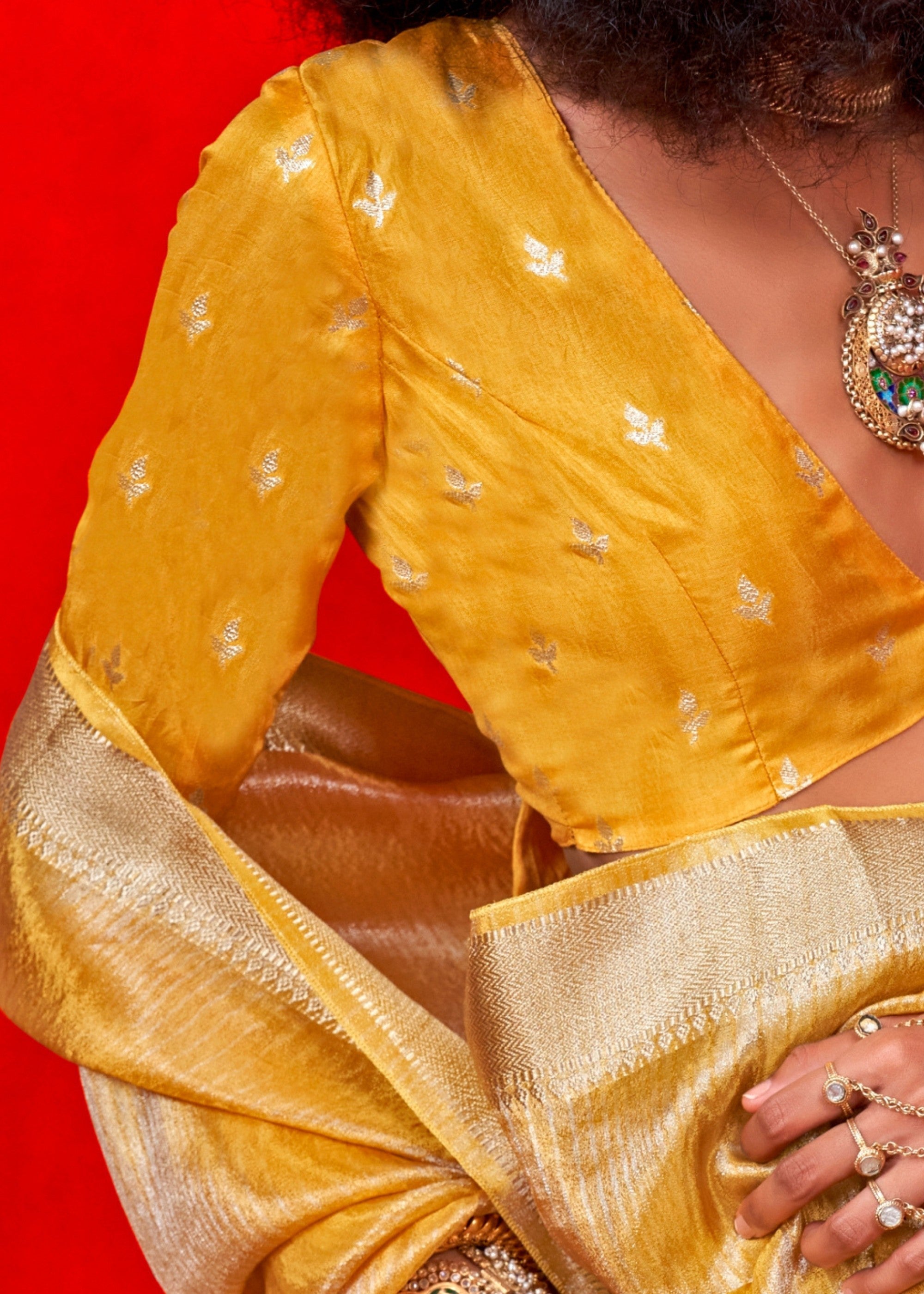 Mustard Pure Viscose Zari Tissue Saree - qivii