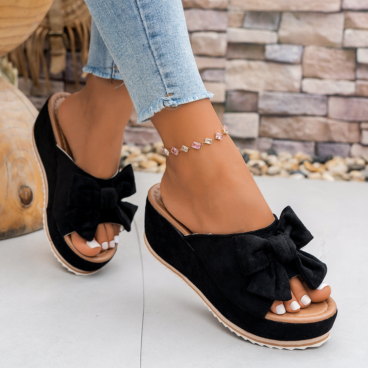 Women’s Sorelle Leopard Print Bow Platform Wedge Slides – Stable Chunky Heel Casual Summer Sandals (US 5–10)