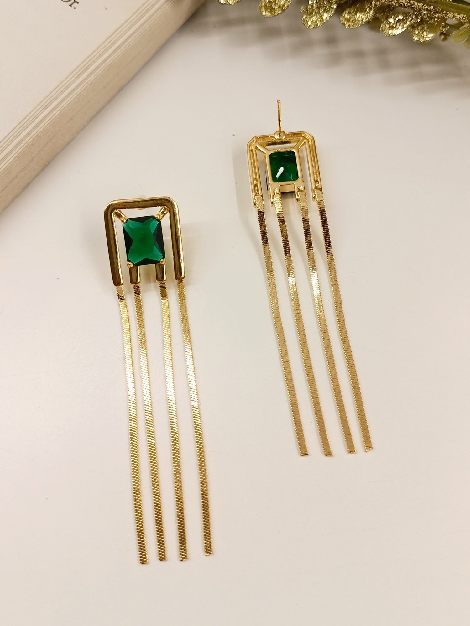 Kajri Long Golden Chain Earrings - qivii