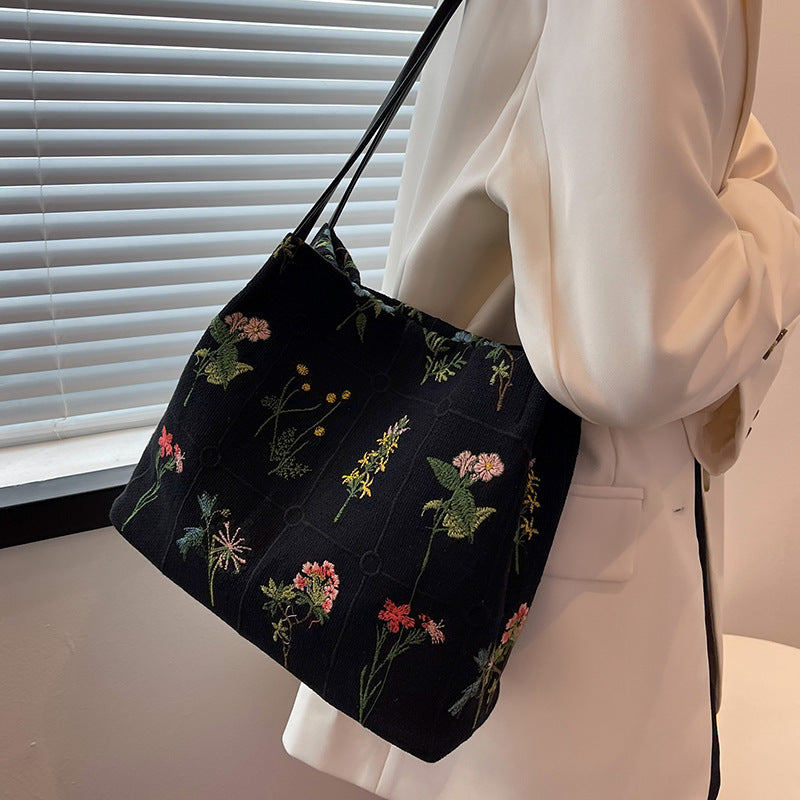 Women's Atelier Bloom Bucket — Artisan-Embroidered Canvas Commuter Tote with Structured Base & Dual Carry