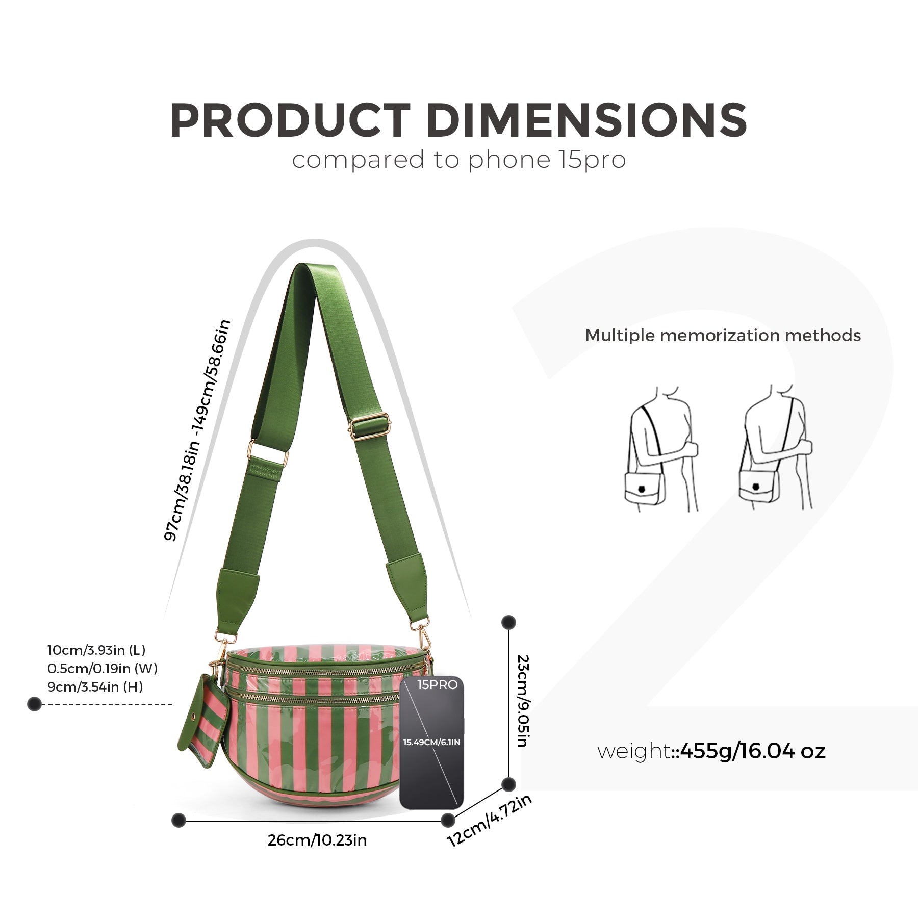 Ounamei Waterproof PVC Striped Crossbody Bum Bag for Women | Pink & Green / Pink & Yellow Nylon Belt Bag for Travel & Everyday Use