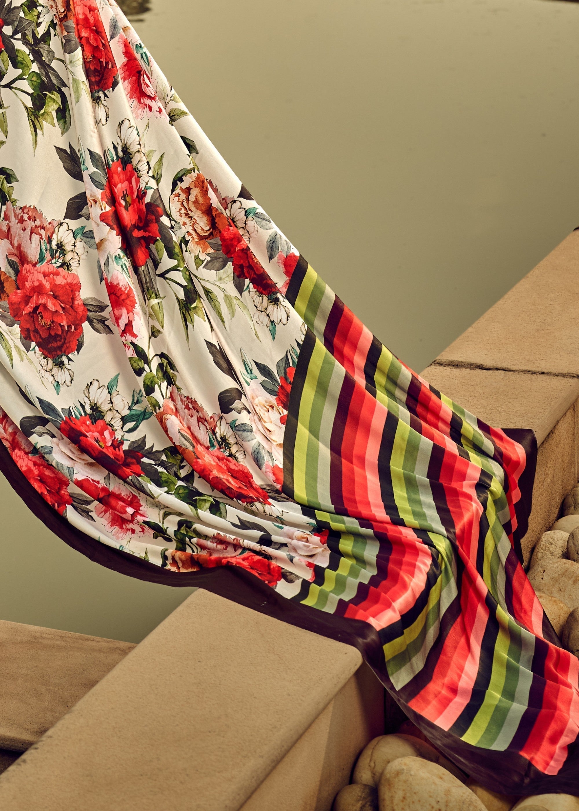 Flower Satin Digital Printed Saree - qivii
