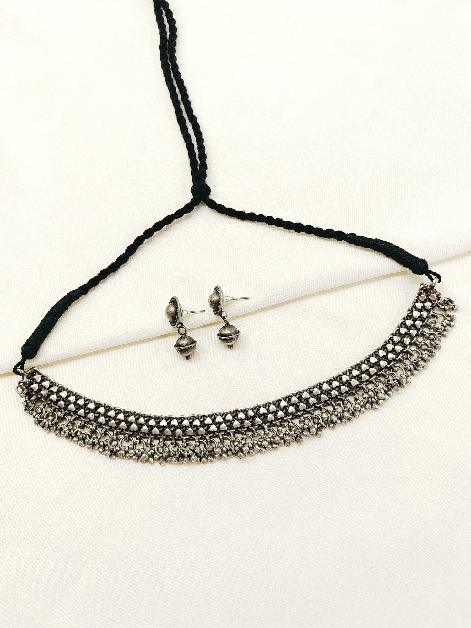 Venu Plain Oxidized Necklace Set