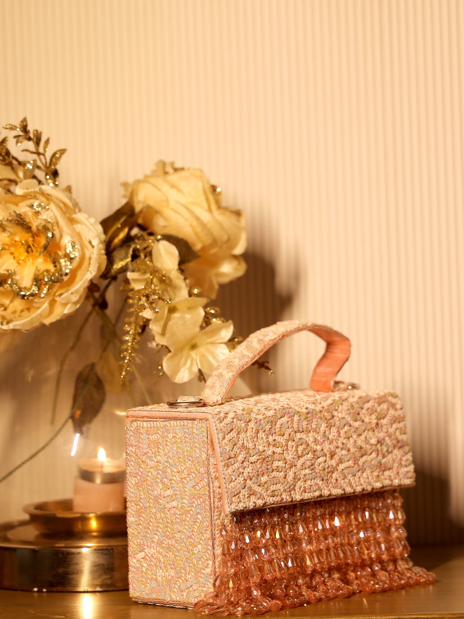 Fatima Copper Sequence Box Style Clutch - qivii