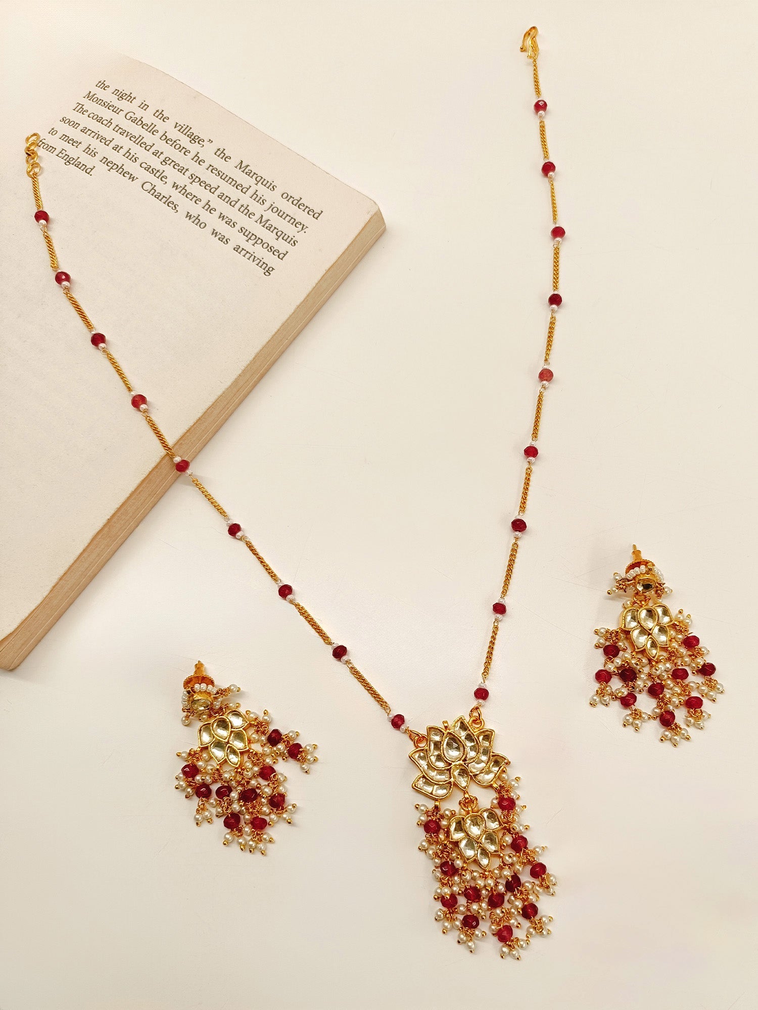 Prisa Ruby Kundan Pendant Set - qivii