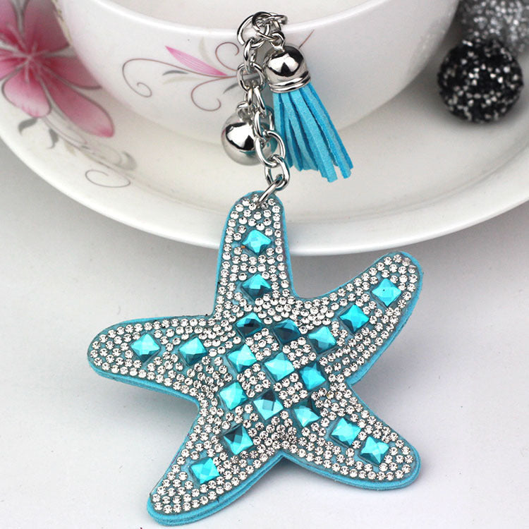 Ounamei Rhinestone Starfish Keychain | Rhinestone Tassel Bag Charm