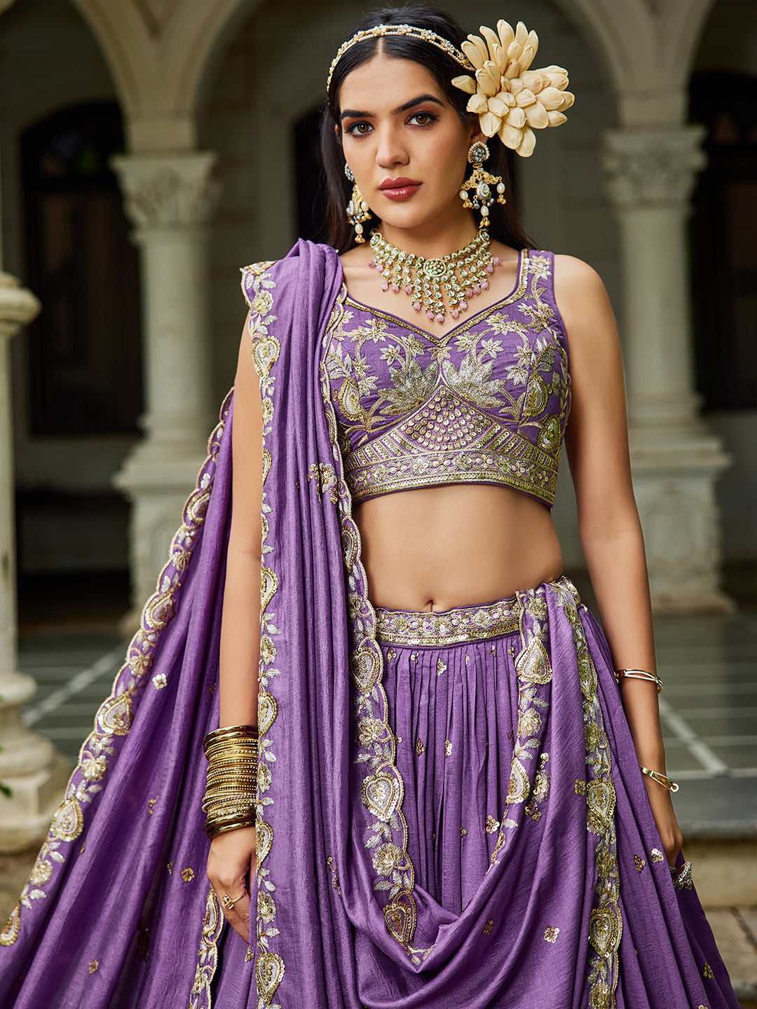 PURPLE - Chiffon Sequinse embroidery Lehenga choli & Dupatta