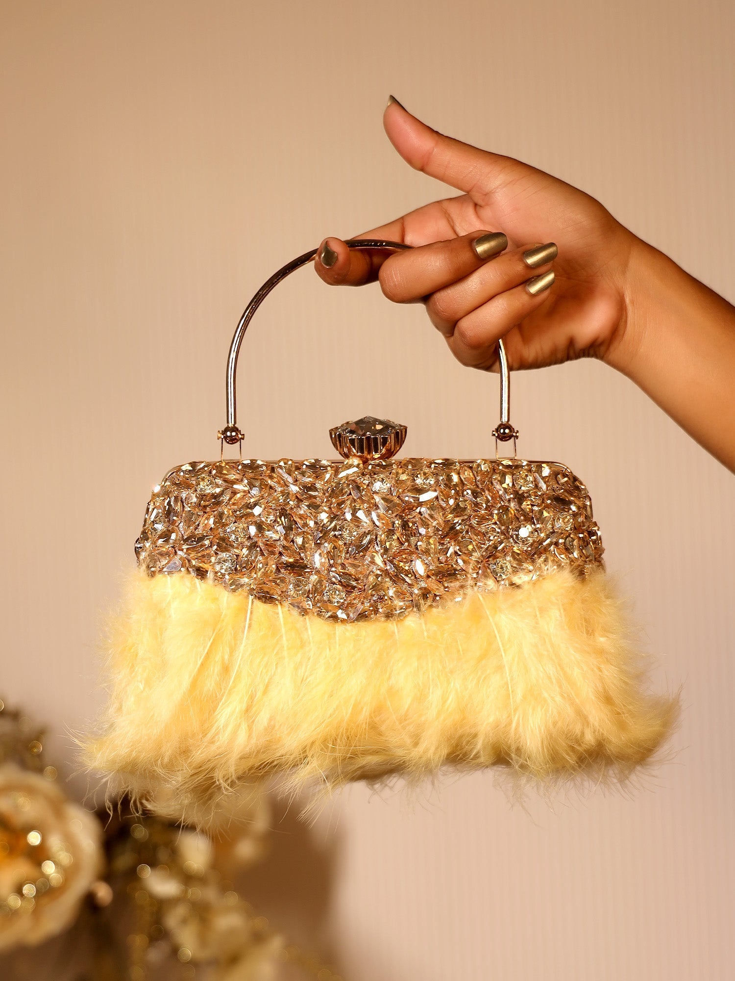 Toshika Yellow Feather Evening Clutch - qivii