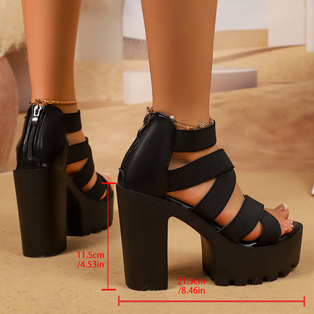 Women’s Zarelle Cross-Strap Platform Stiletto Sandals – Back Zipper Roman Style Sexy Night Out Heels (US 4–10.5)