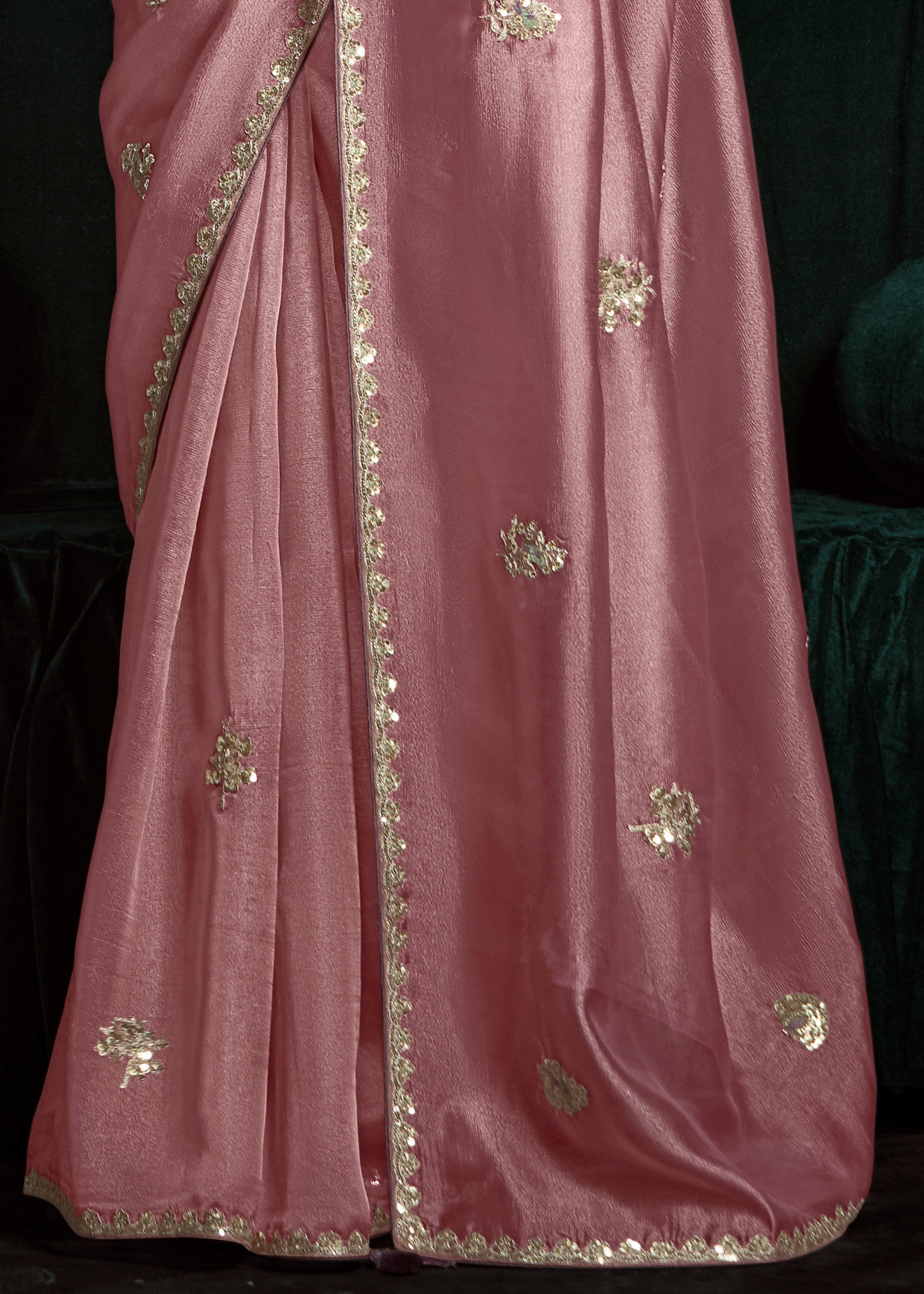 Pretty Pink Fancy Fabric Silk Saree With Sequins And Thread Embroidered Butti Work - qivii