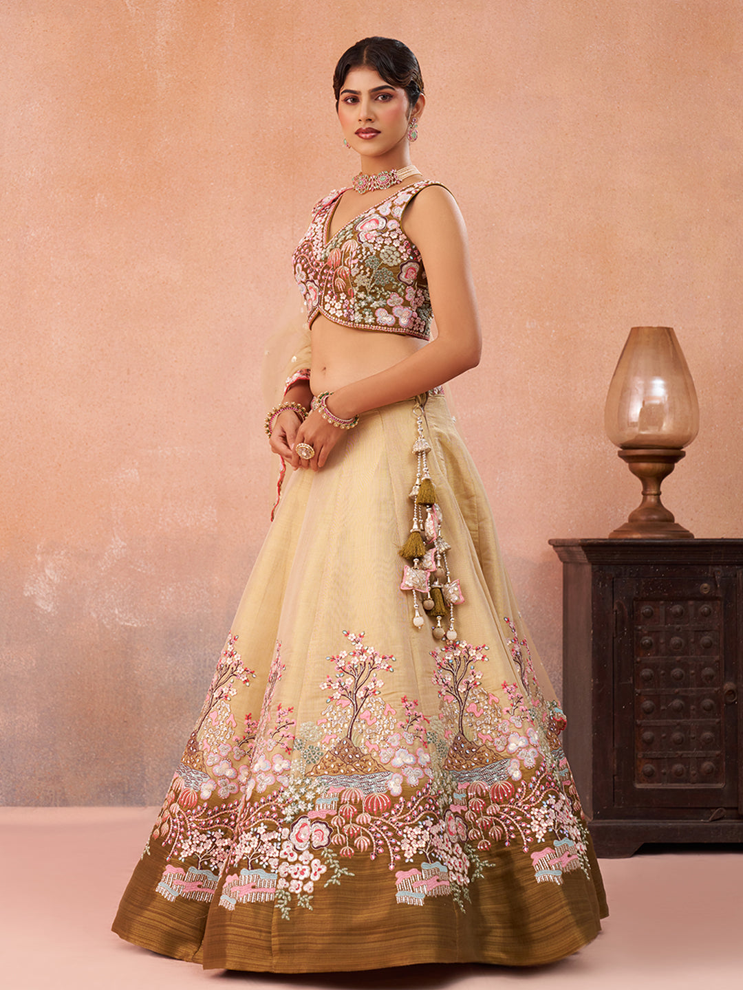 Olive Sequins Embroidered Ombre Olive Lehenga Set