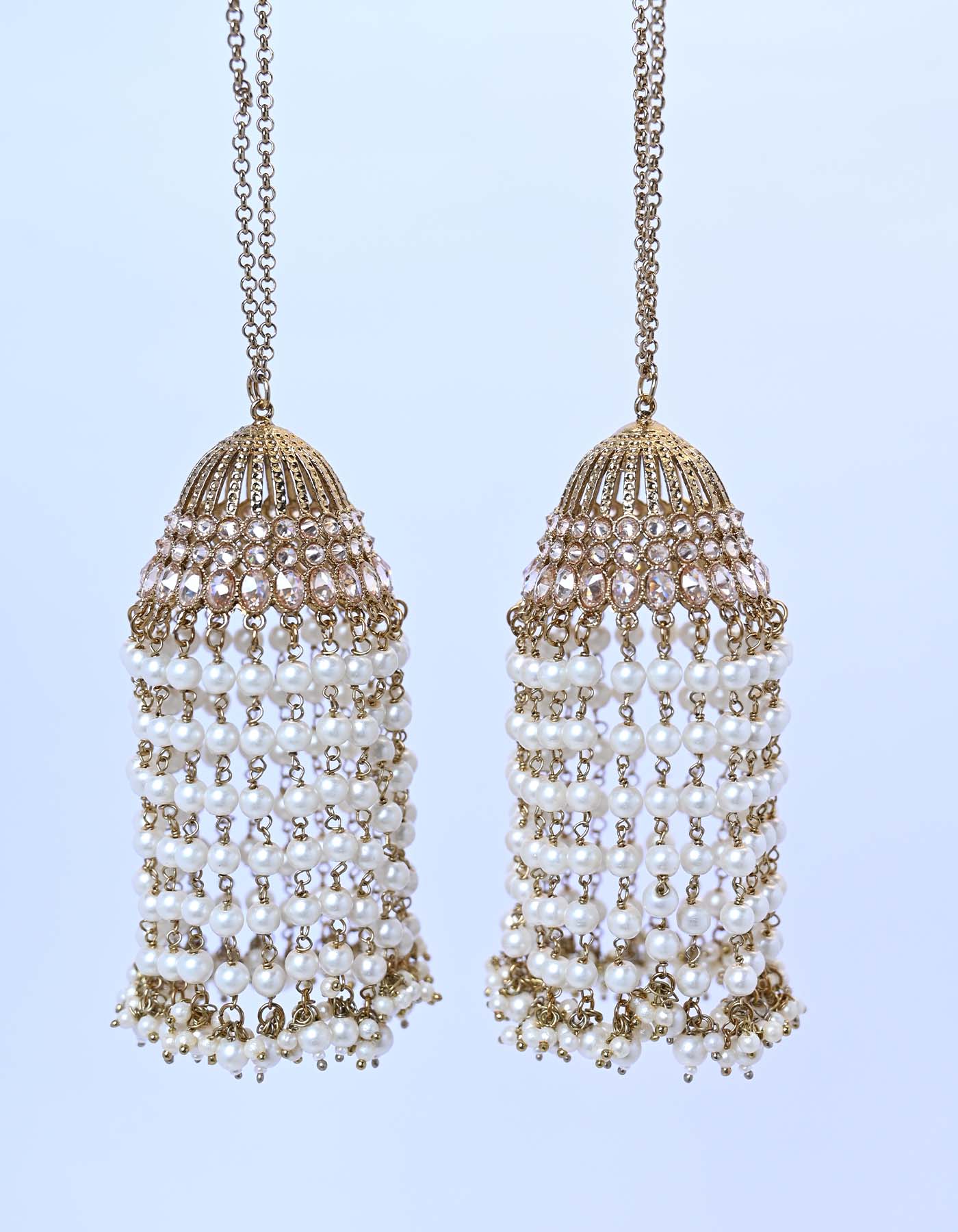 Tanisha Copper Pearl Gold Plated Kundan Kalire - qivii