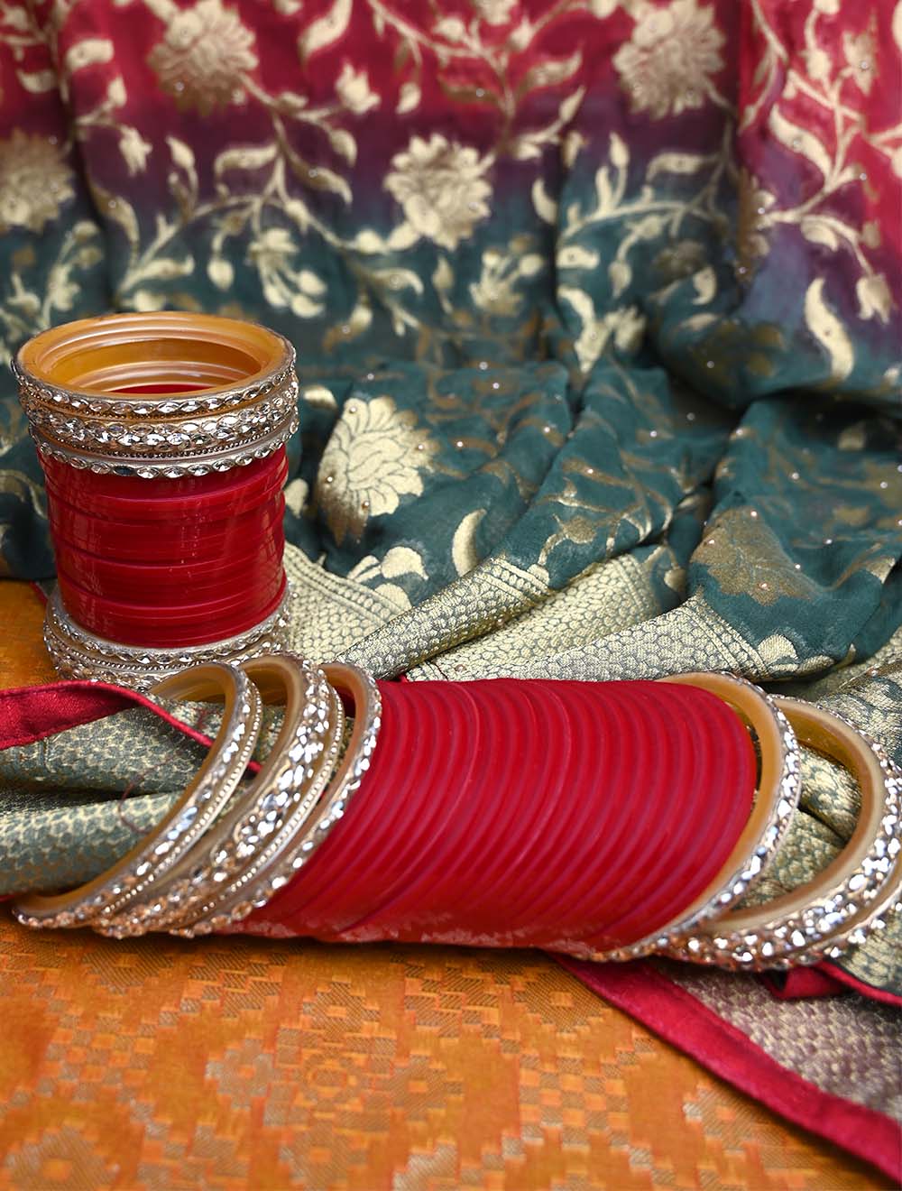 Kanishka Maroon Bangle With Copper Stone Work Kada's Punjabi Chura - qivii